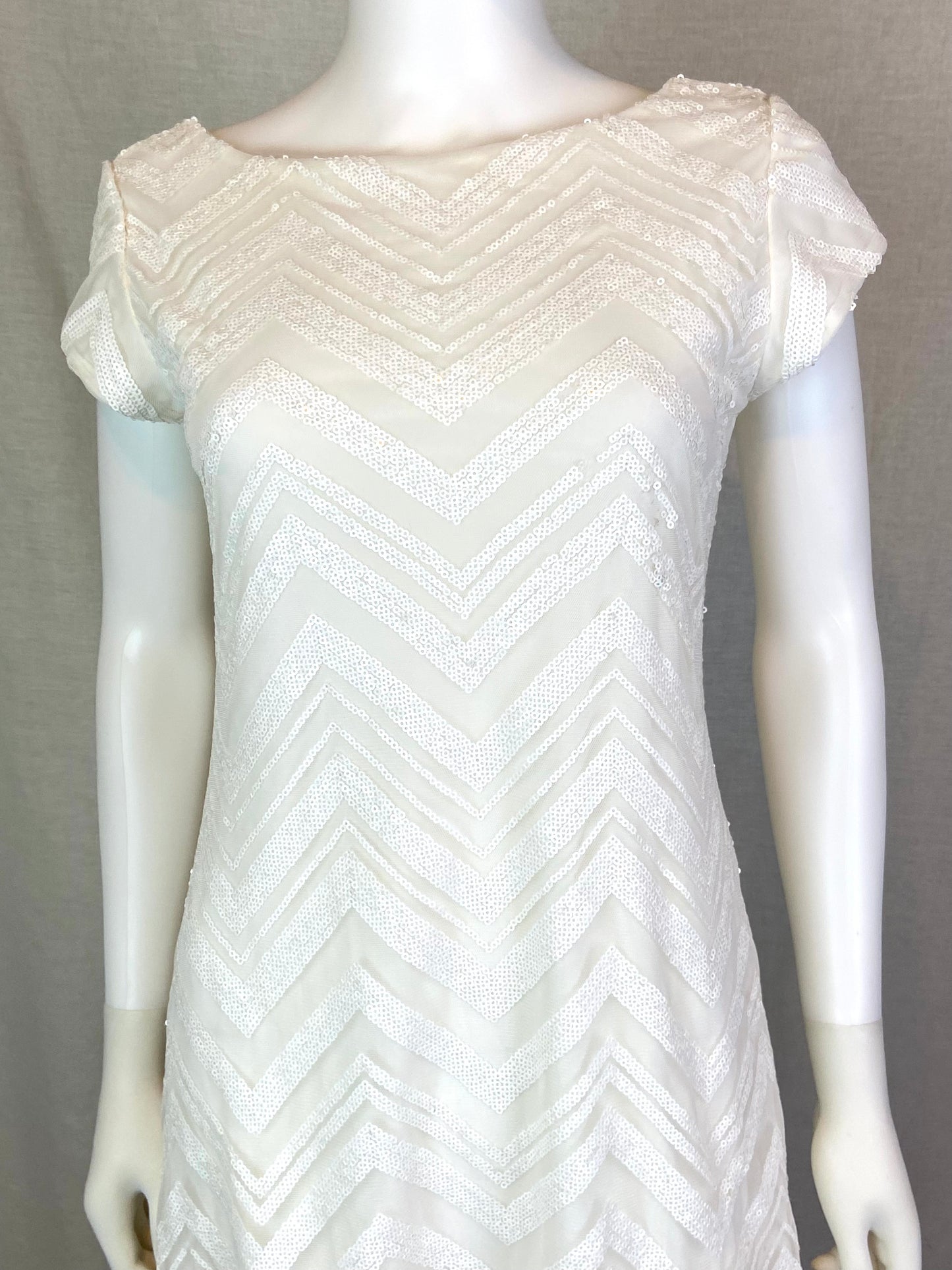 White House Black Market White Sequin Shift Dress Small ABBY ESSIE STUDIOS