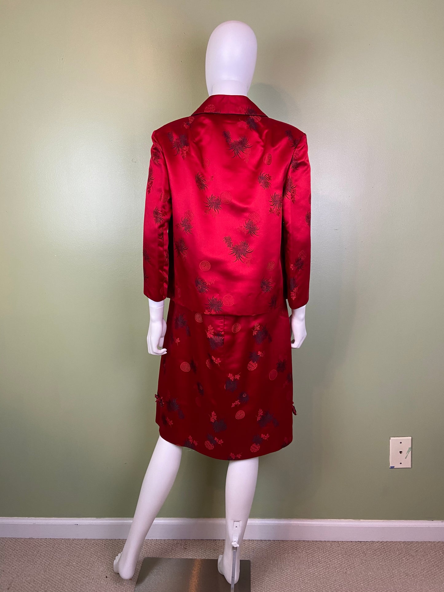 VIntage Hope Brothers Bespoke Red Satin Suit Dress SUGA LANE