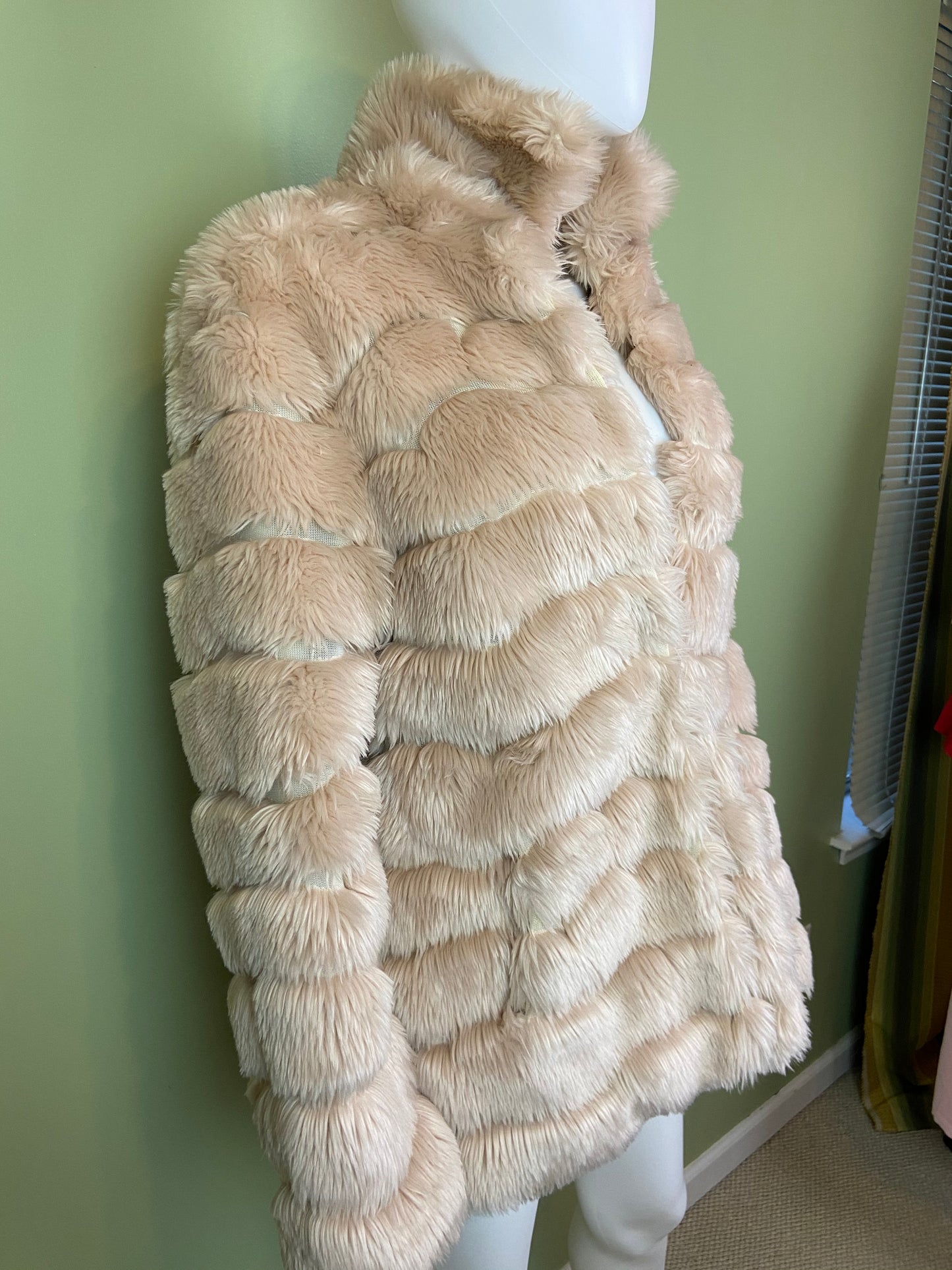 INC Blush Beige Faux Fur Coat ABBY ESSIE Designer & Vintage