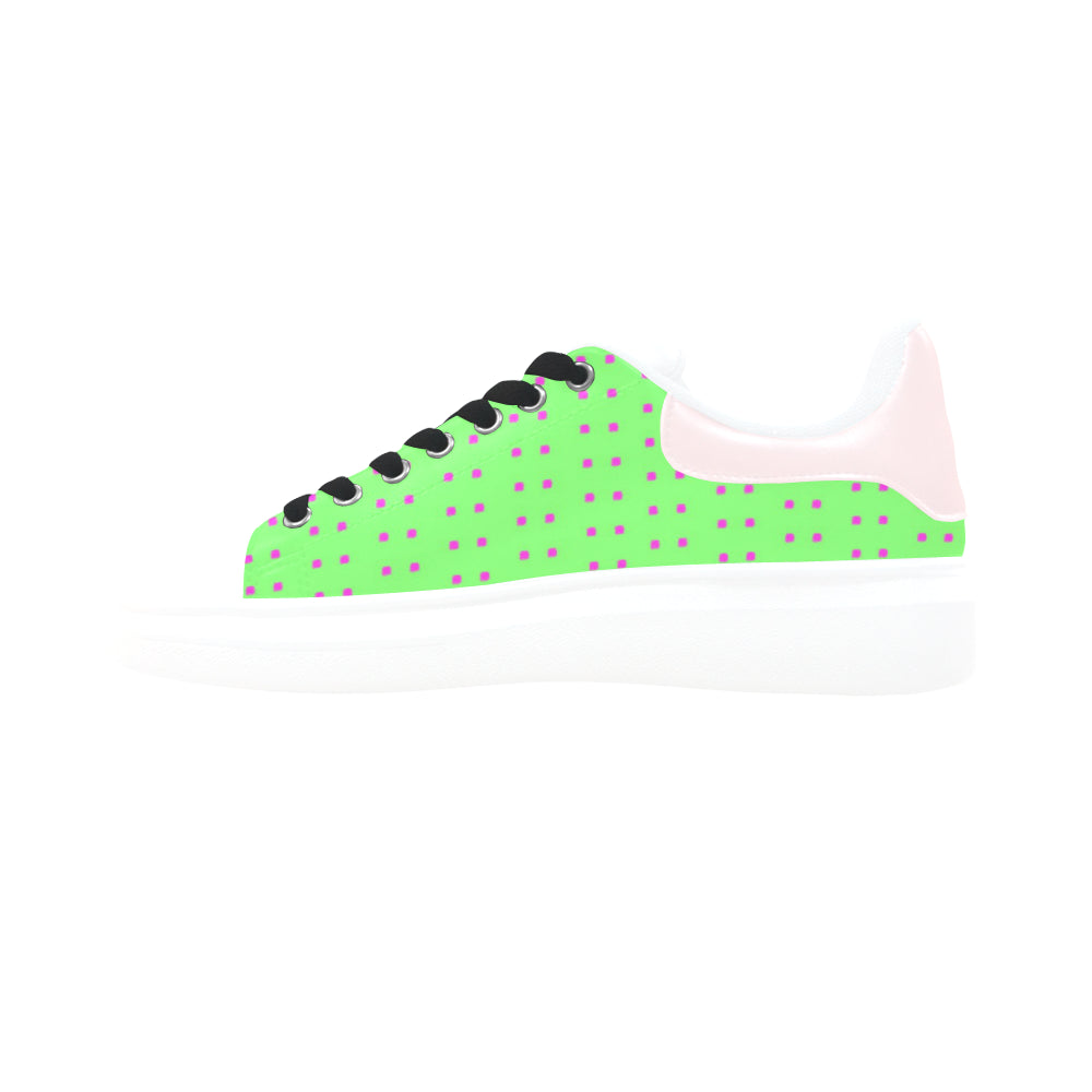 Fabric57 polka dots lime green hot pink large pane Low Top Loafers Womens Shoes (Model 026) e-joyer