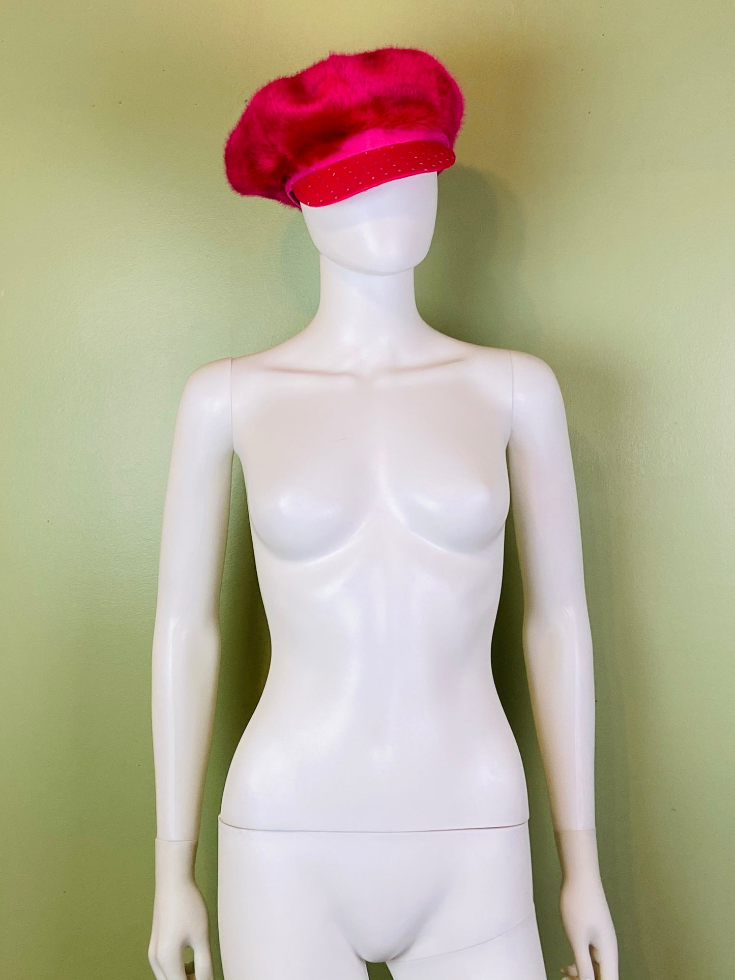 Hot Pink Faux Fur Bejeweled Rhinestone Cap Hat