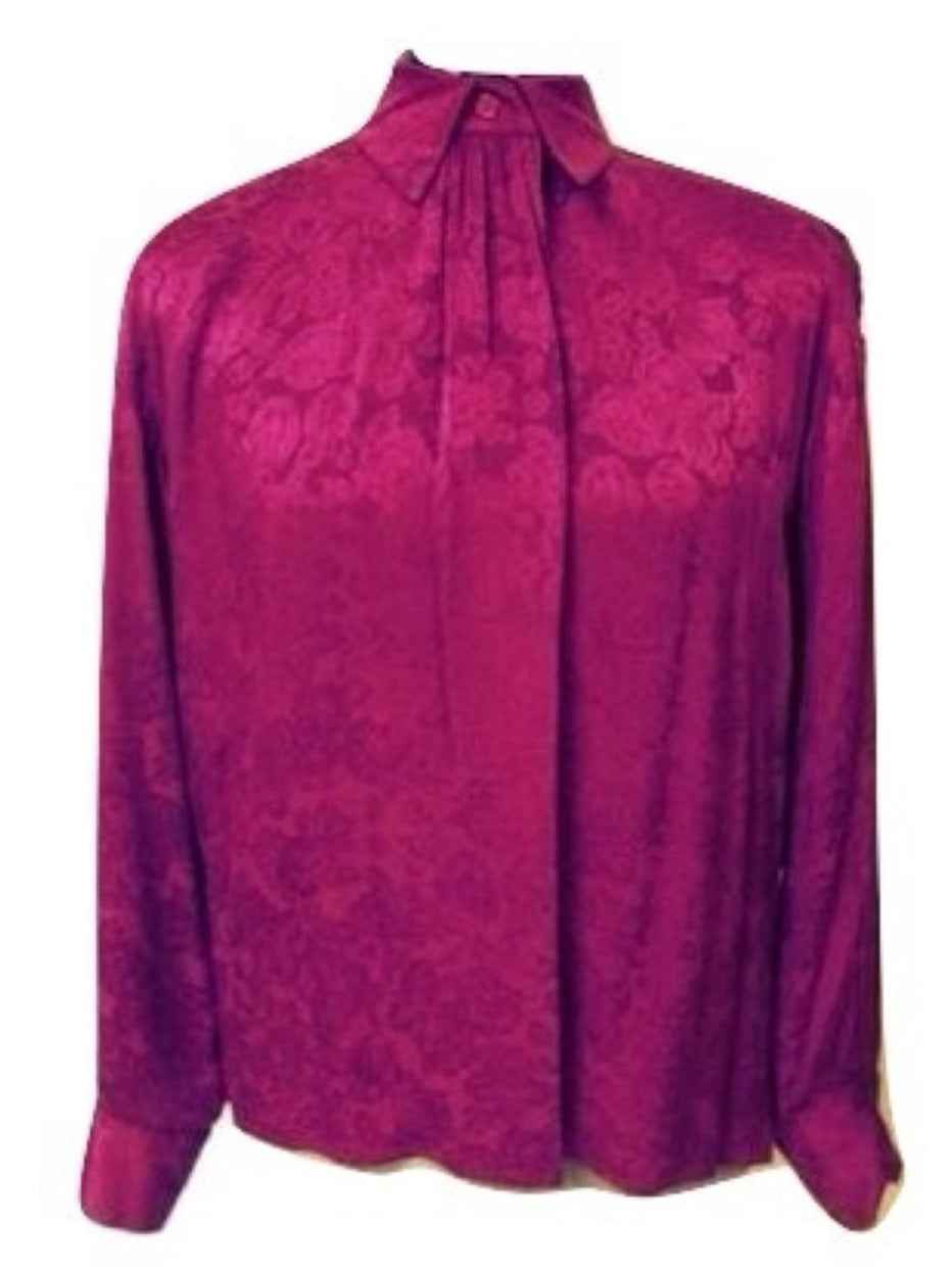 Vintage Violet Purple Embossed Silk Blouse