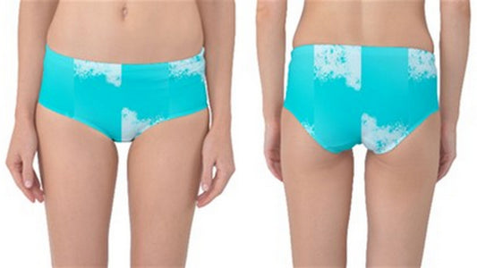 Suga Lane Dream Blue Turquoise White Mid-Waist Bikini Swim Bottoms