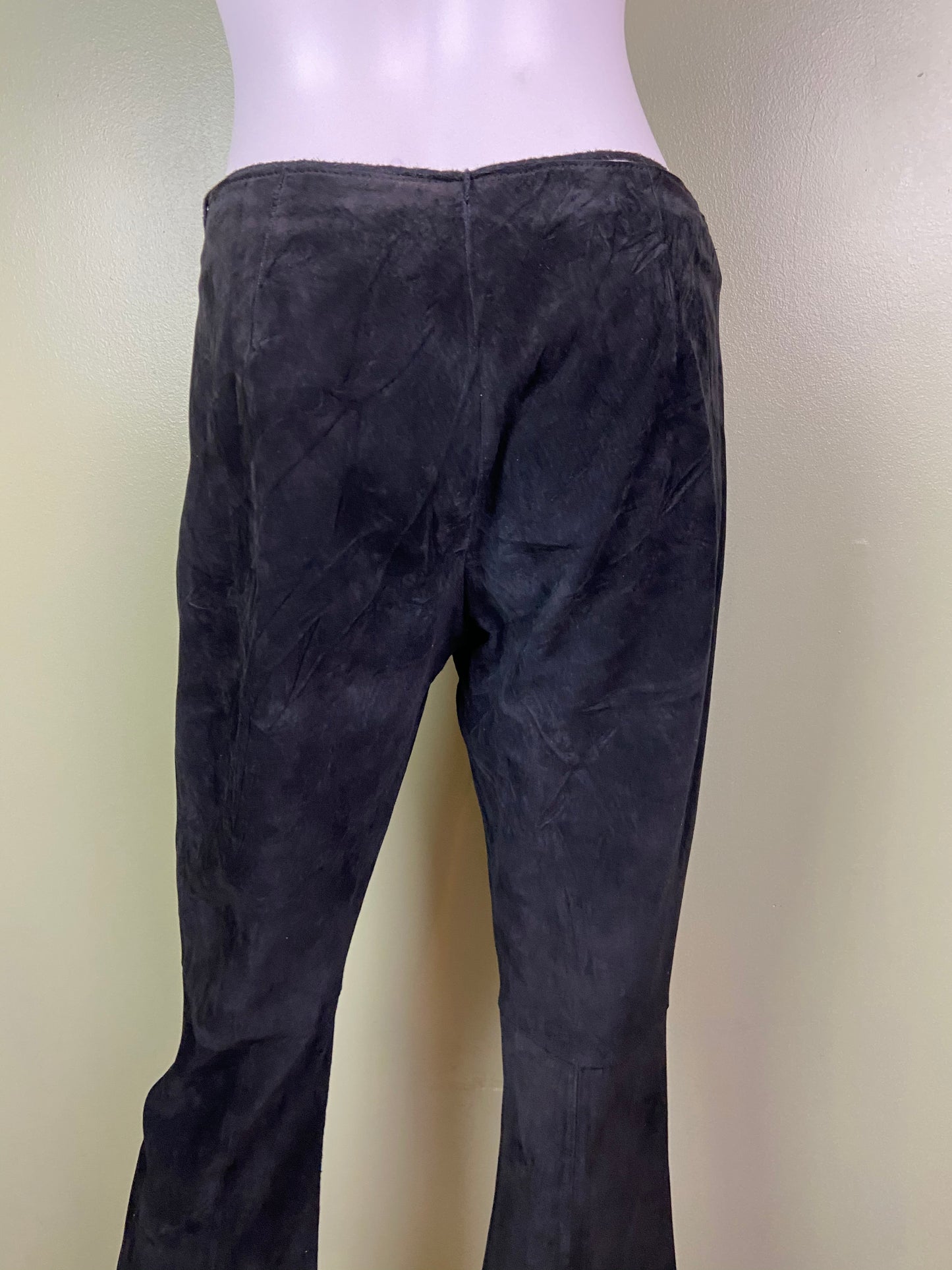Black Suede Leather Festival Boot Cut Pants