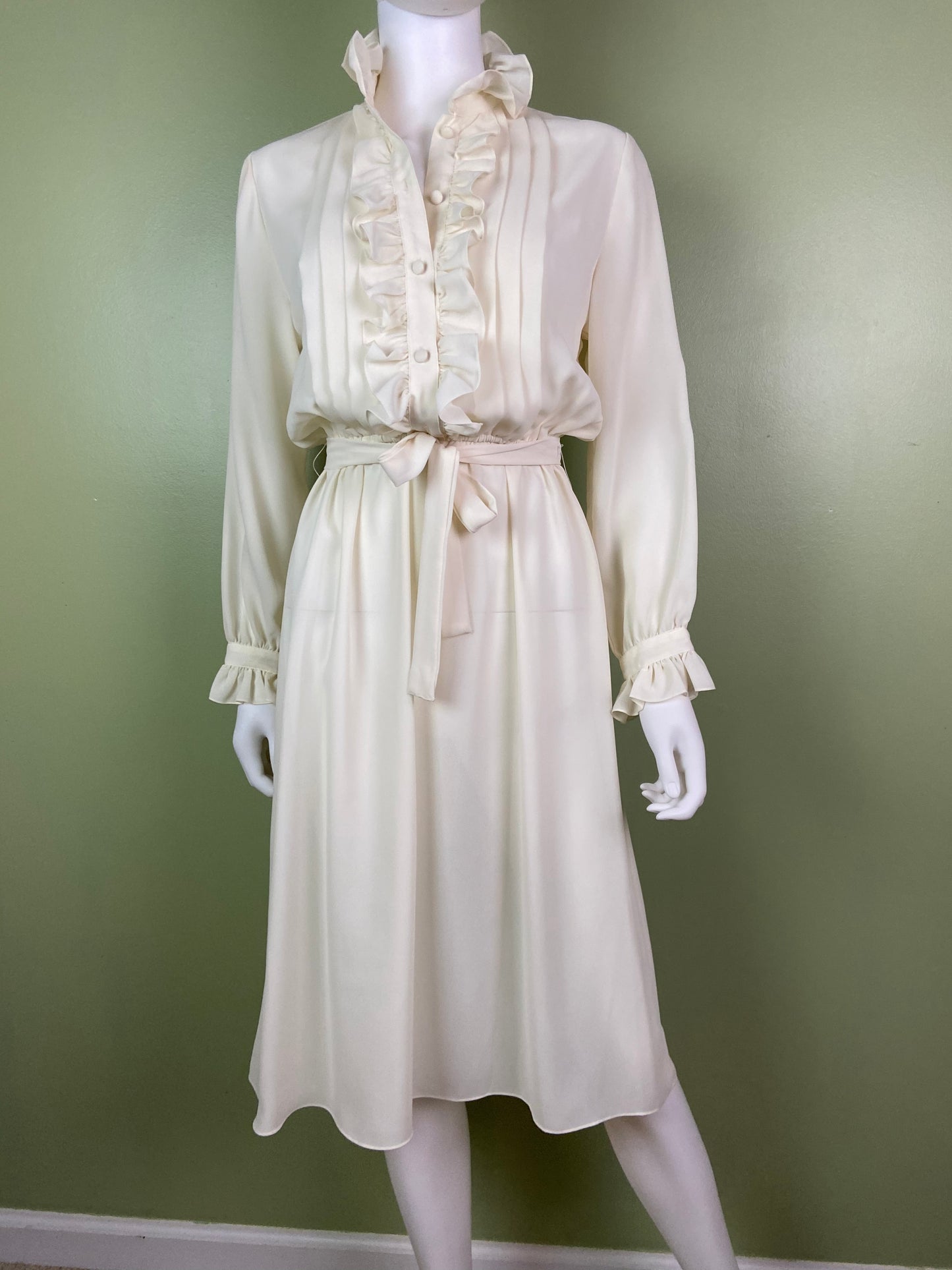 Vintage Astor One White Sheer Ruffle Pleated Fluid Disco Dress Abby Essie