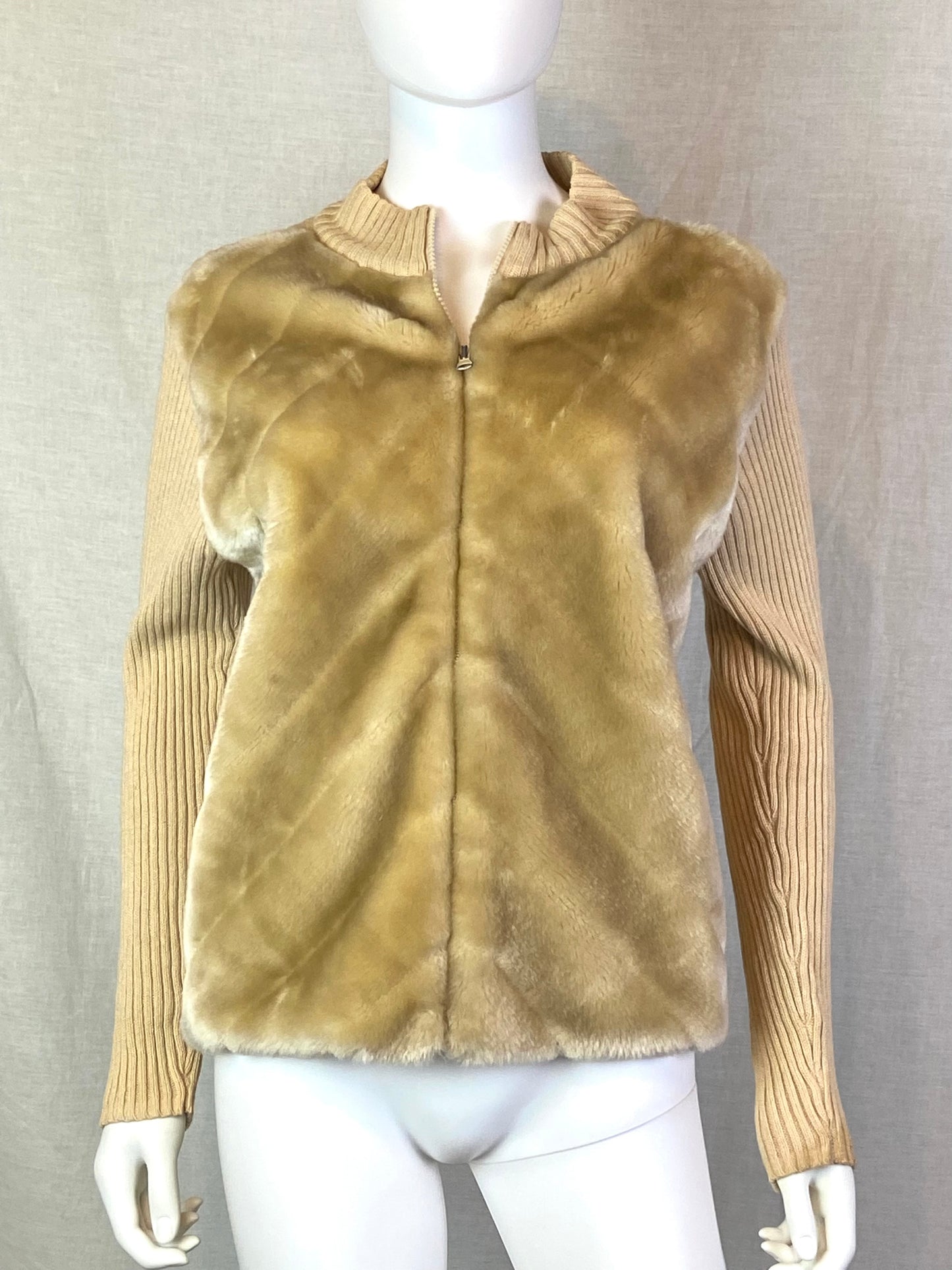 Designers Studio Beige Tan Fur Sweater Jacket