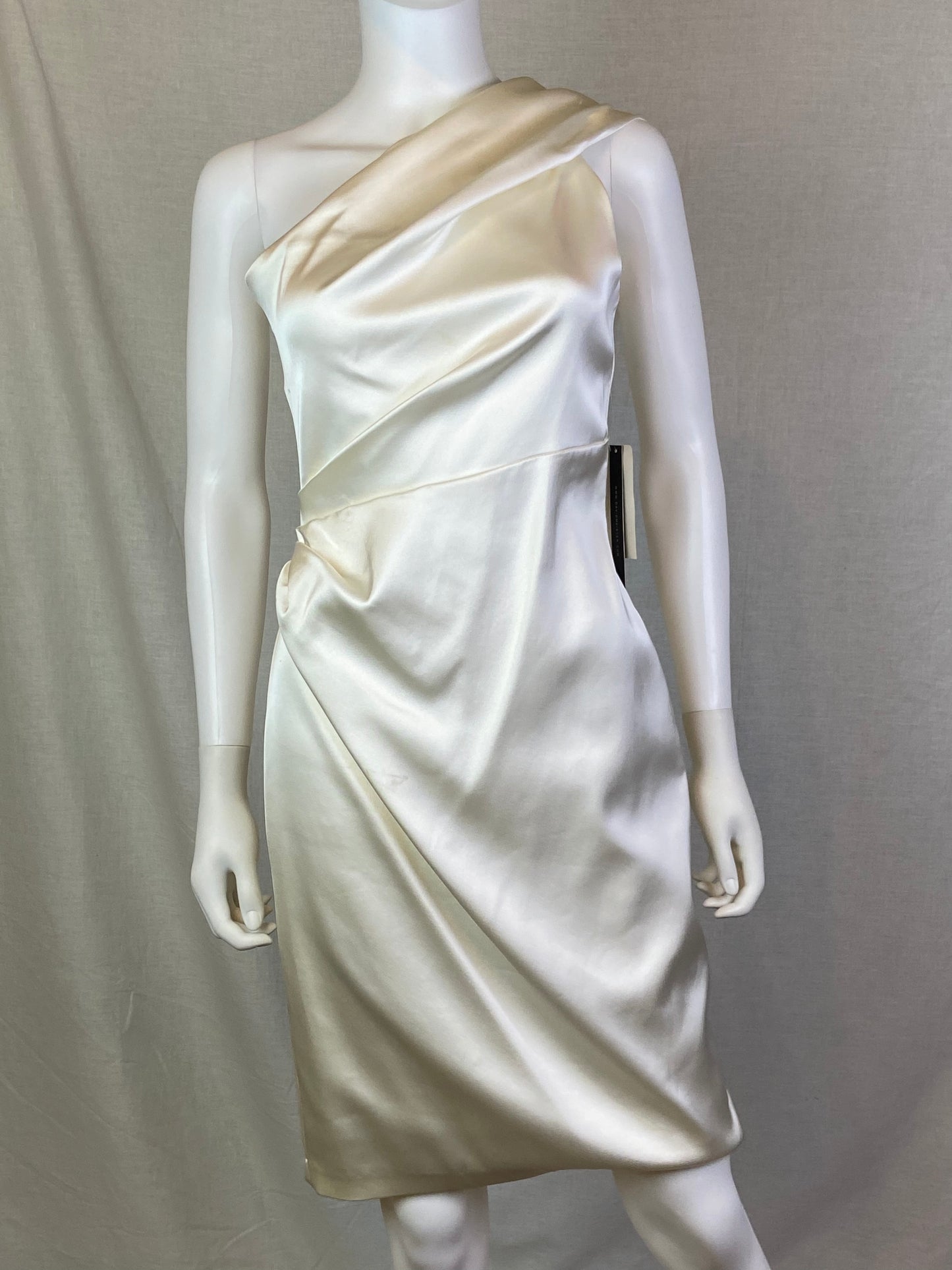 David Meister Ivory White Satin One Shoulder Cocktail Dress NWT ABBY ESSIE STUDIOS