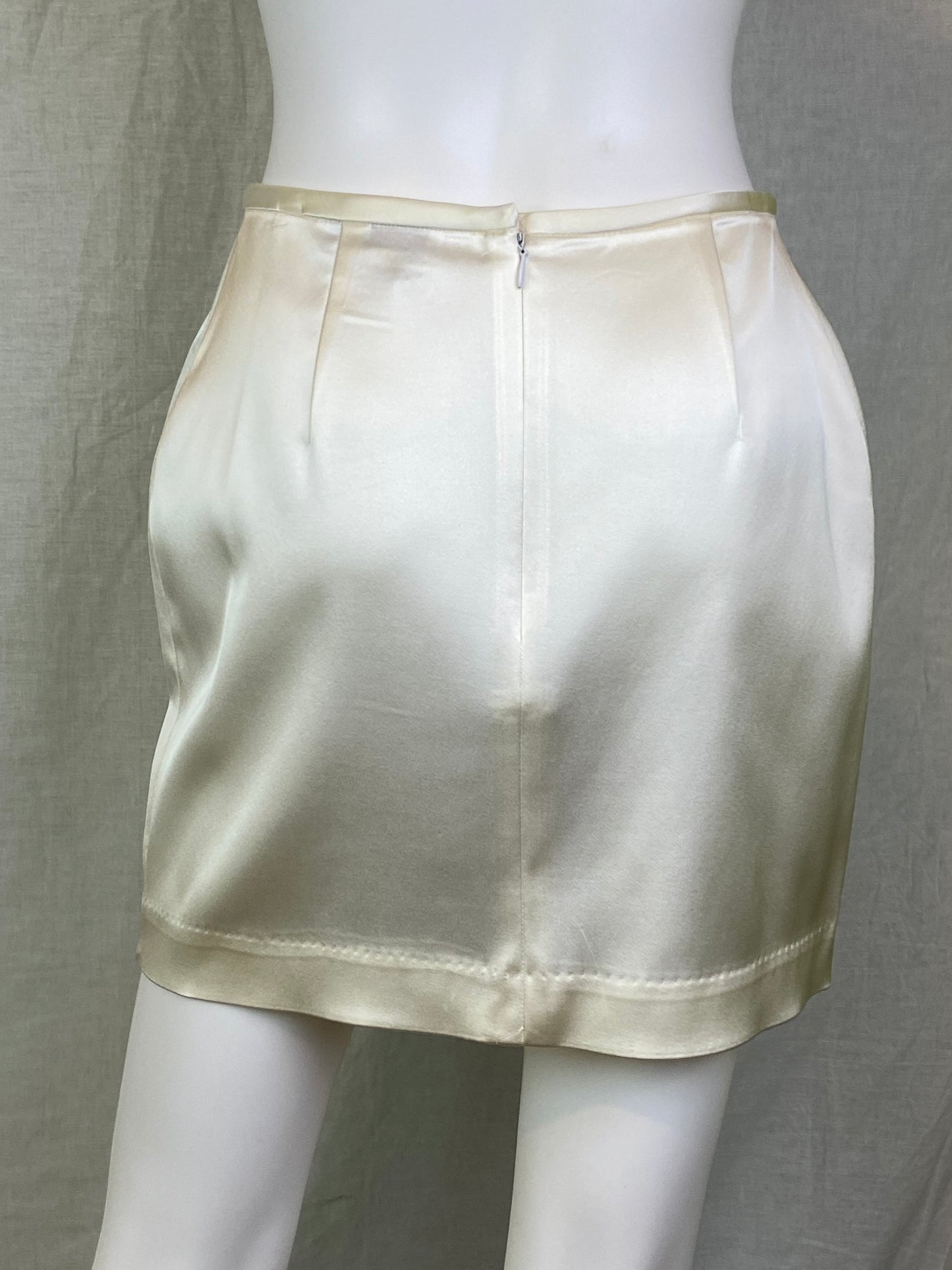 Adrianna Papell White Ivory Satin Cocktail Mini Skirt ABBY ESSIE STUDIOS