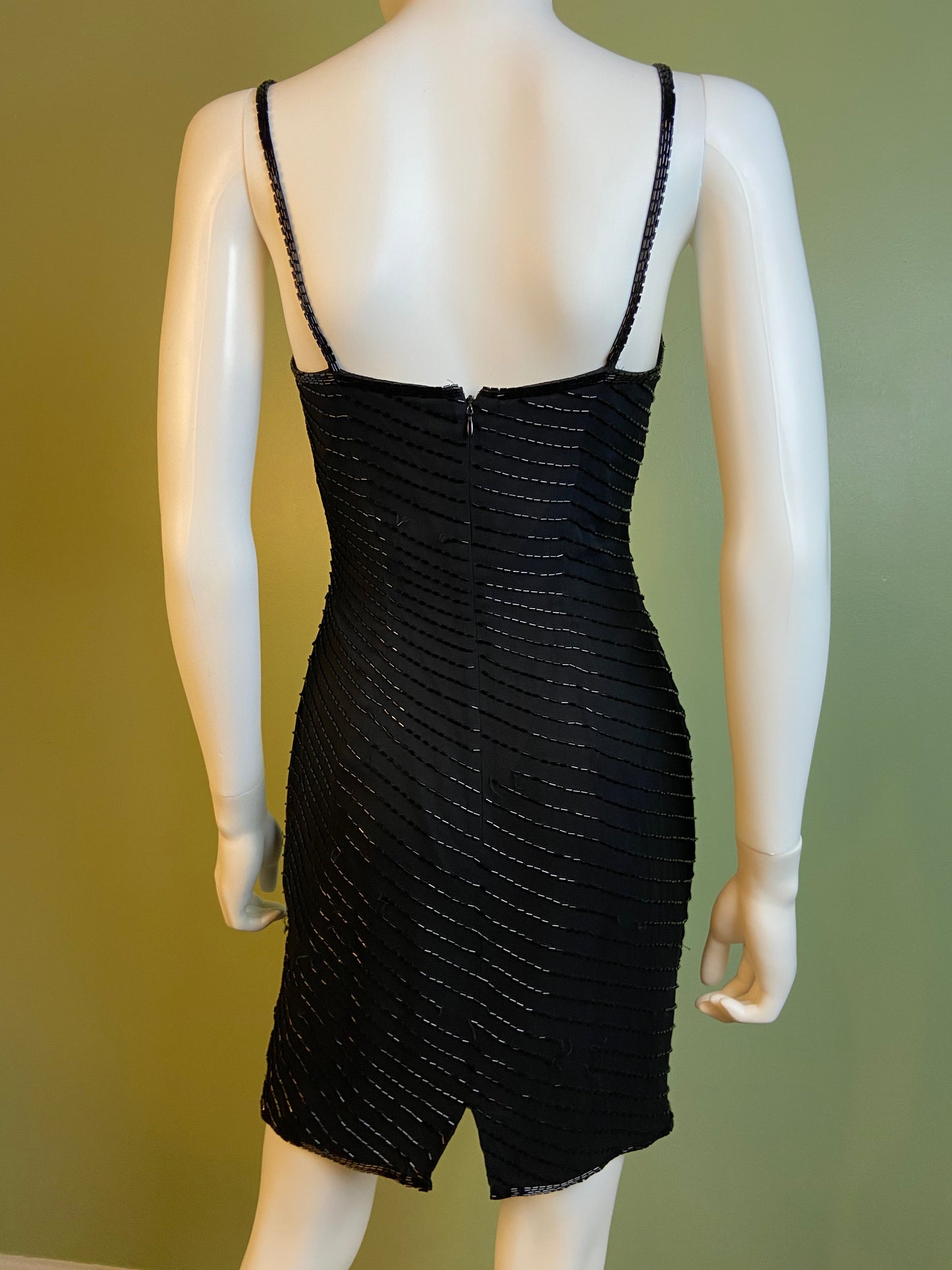 Vintage Black Beaded Sequin Silk Bustier Cocktail Dress Abby Essie