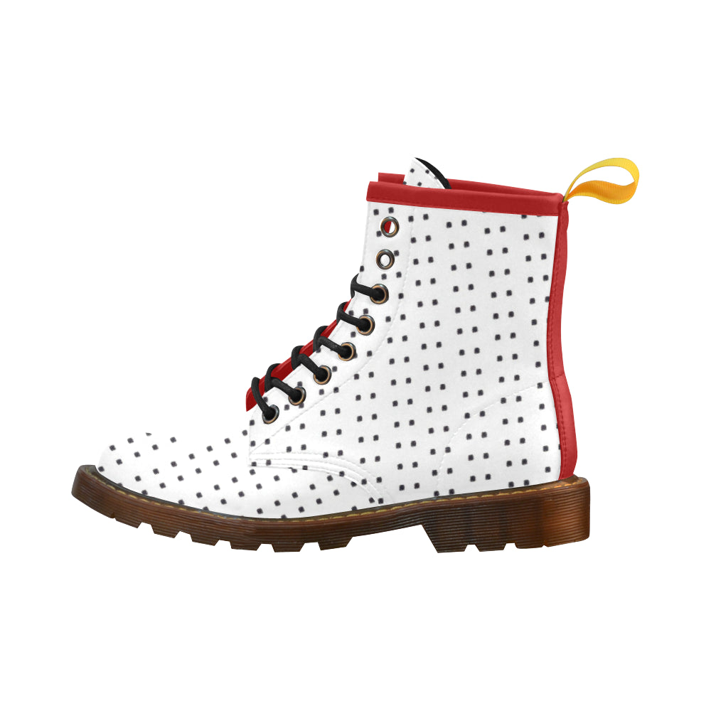 Fabric57 polka dots black white large panel crop 5 High Grade PU Leather Martin Boots For Women Model 402H e-joyer