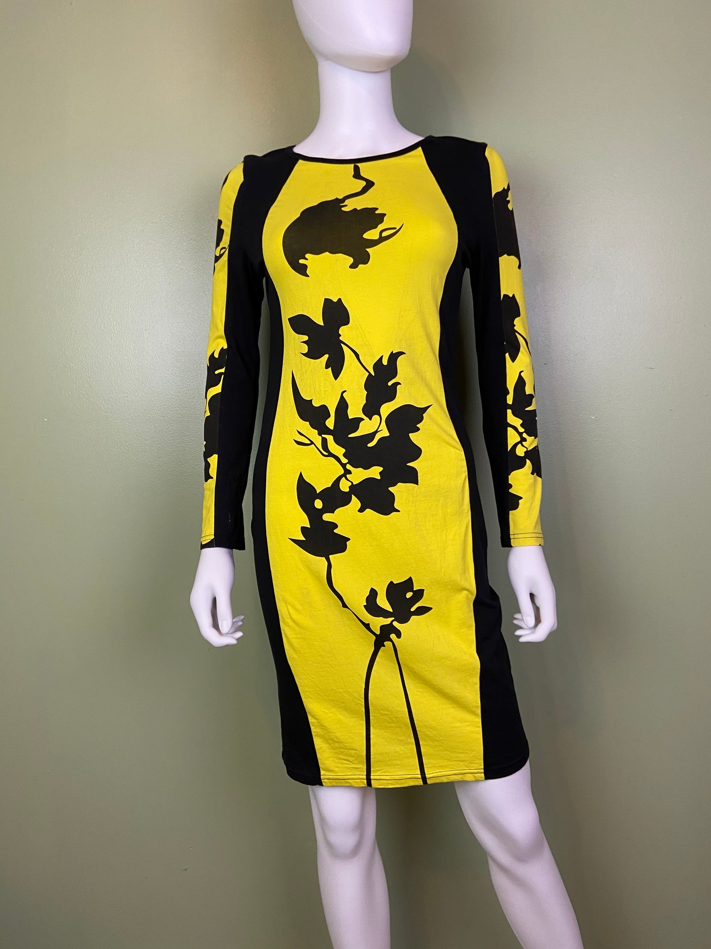 Black Yellow Graphic Print Cotton Stretch Dress Abby Essie