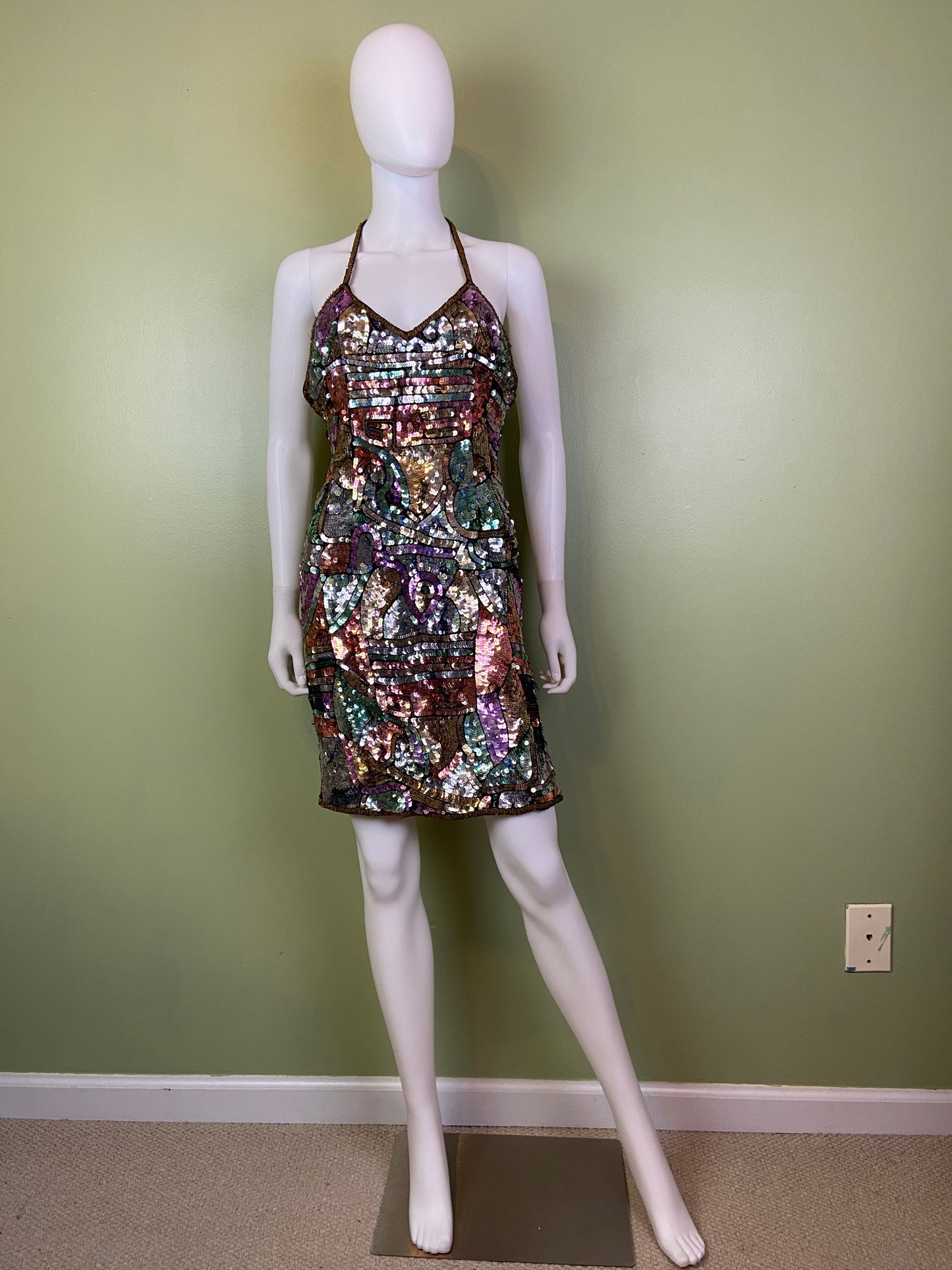 Vintage Fantasy Lisa Kane Sequin Silk Disco Cocktail Dress ABBY ESSIE Designer & Vintage