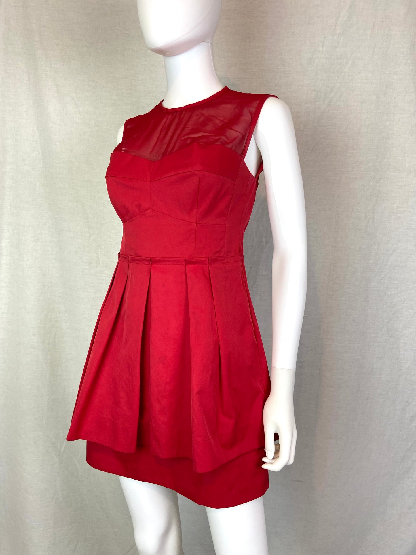 NANETTE LEPORE Red Sheer Peplum Dress 2 ABBY ESSIE STUDIOS