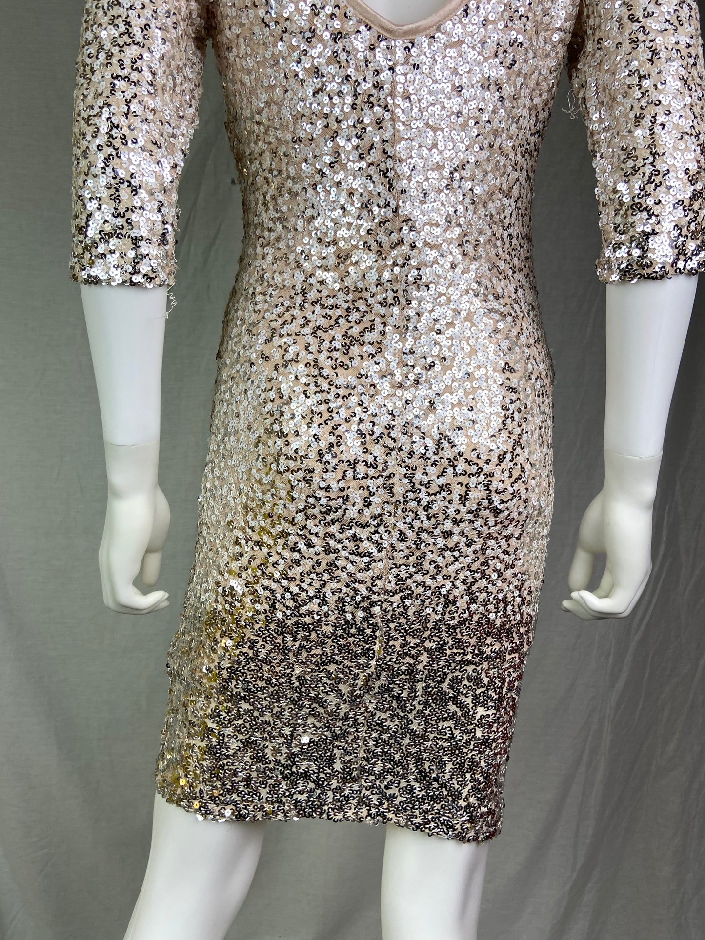 Crystal Doll Beige Champagne Ombré Sequin Stretch Coctail Dress NWT ABBY ESSIE STUDIOS