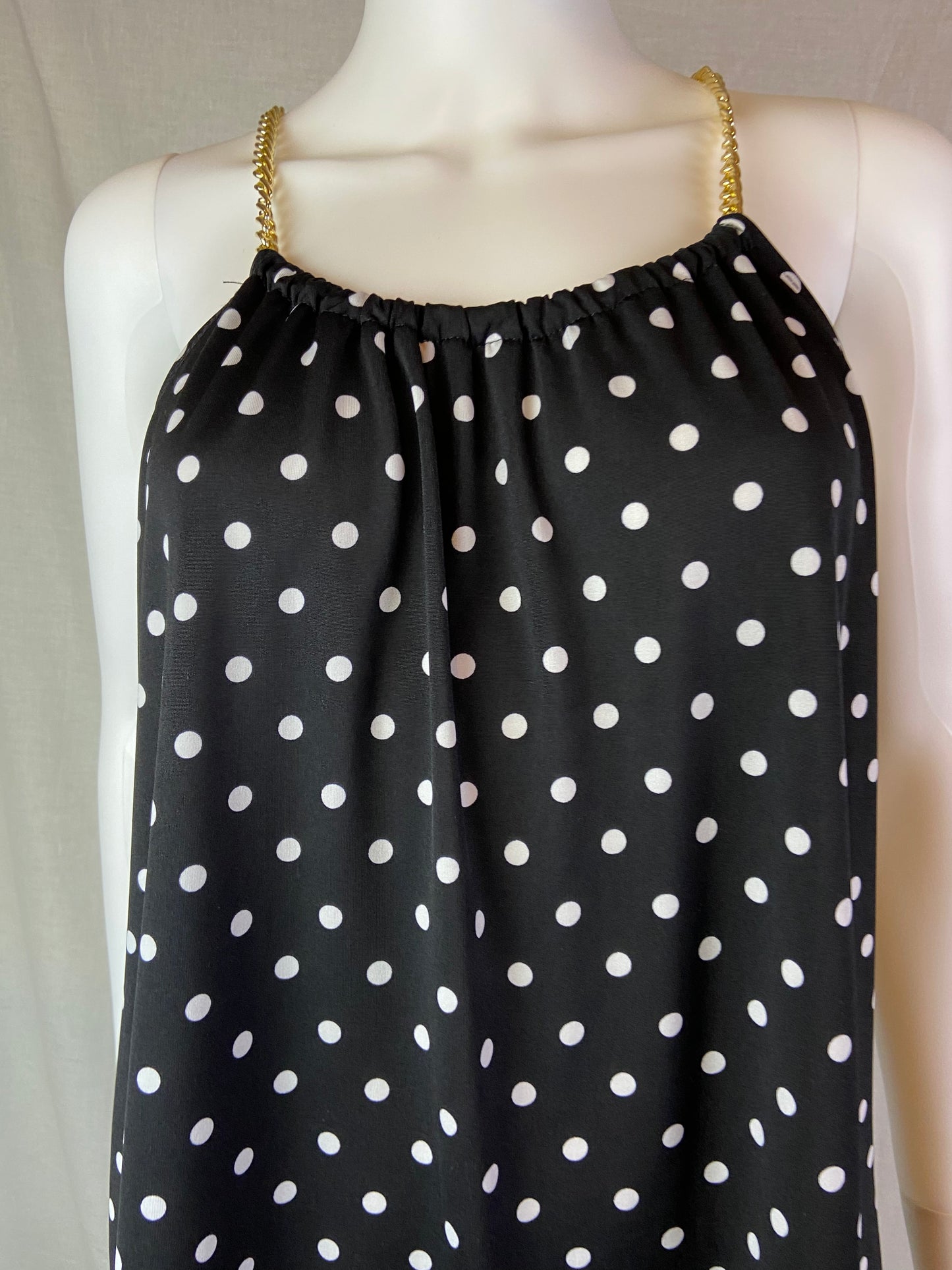 First Love Black White Polka Dot Gold Chain Tank Top NWT