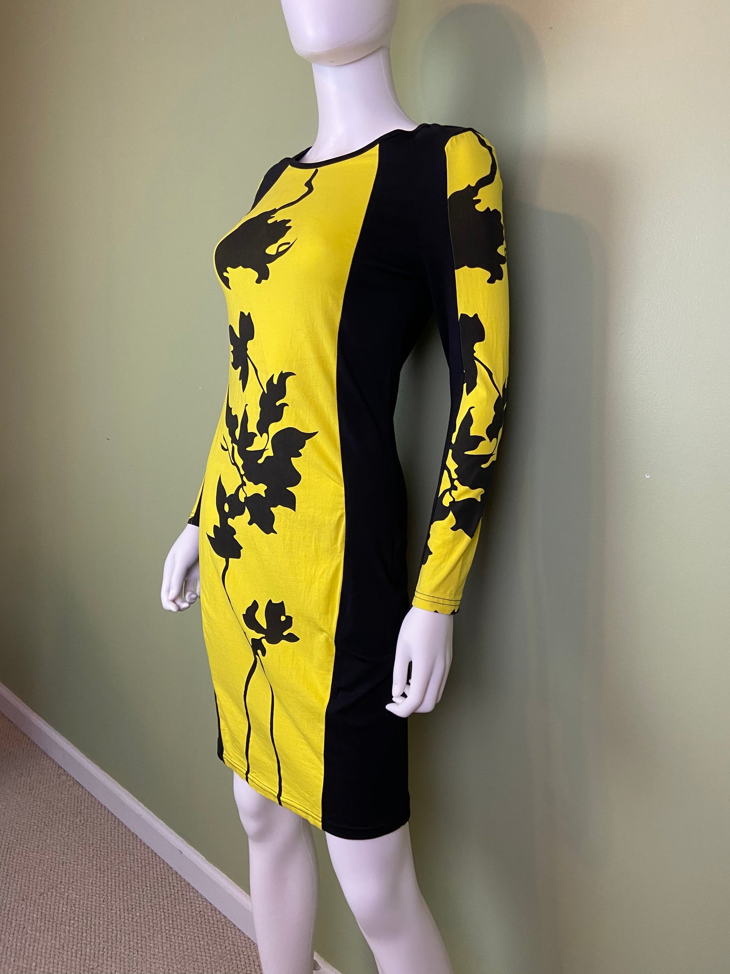 Black Yellow Graphic Print Cotton Stretch Dress Abby Essie