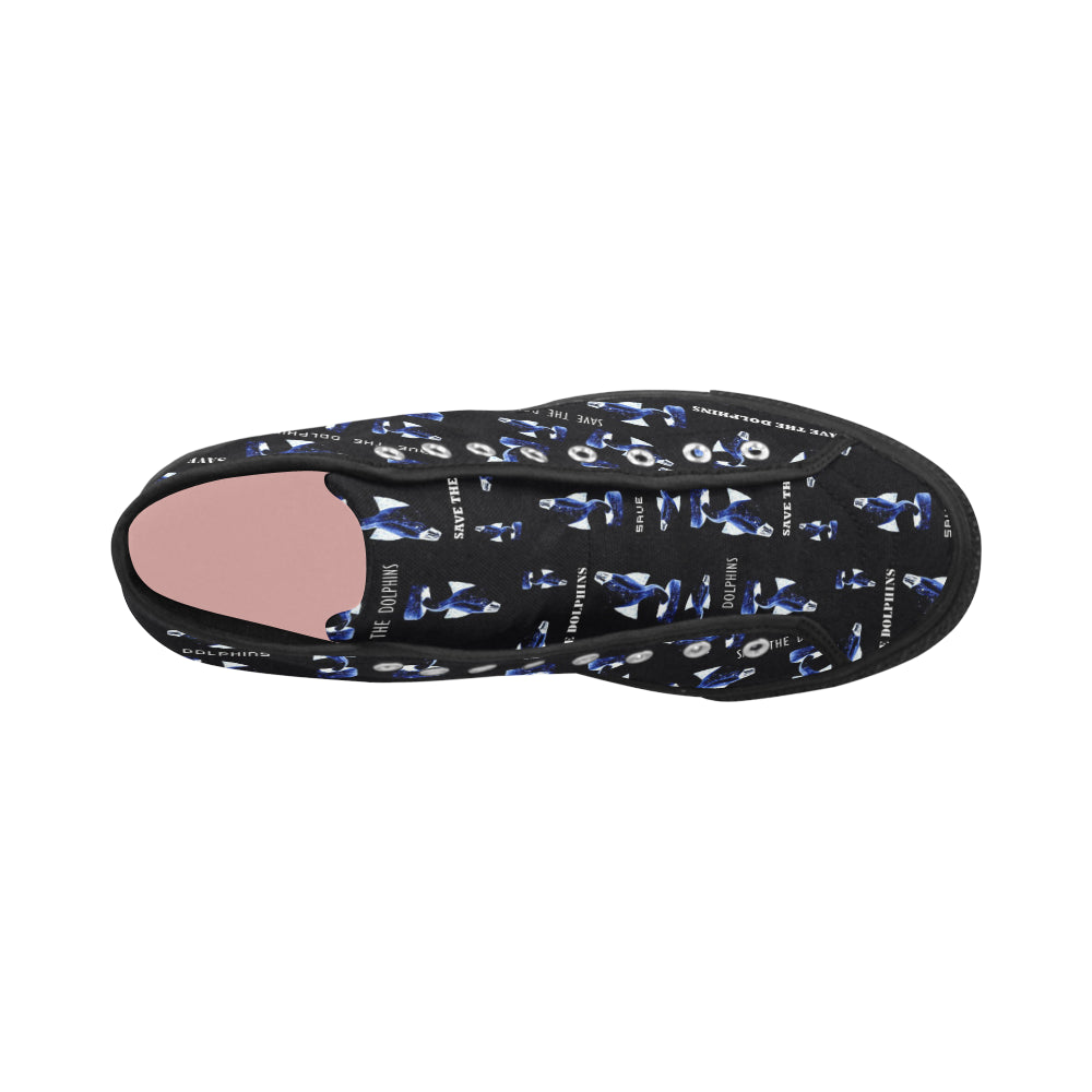 Fabric59 save the dolphins black panel 3 mb Vancouver H Women's Canvas Shoes (1013-1) e-joyer