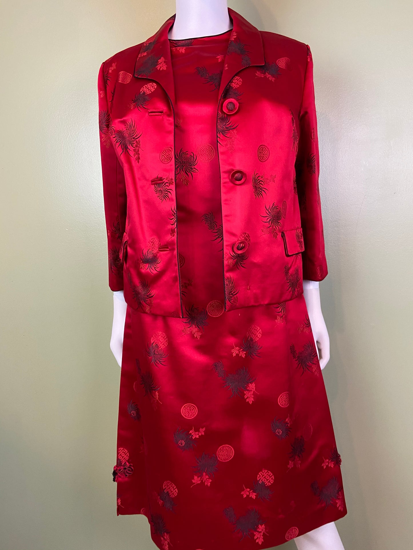 VIntage Hope Brothers Bespoke Red Satin Suit Dress SUGA LANE