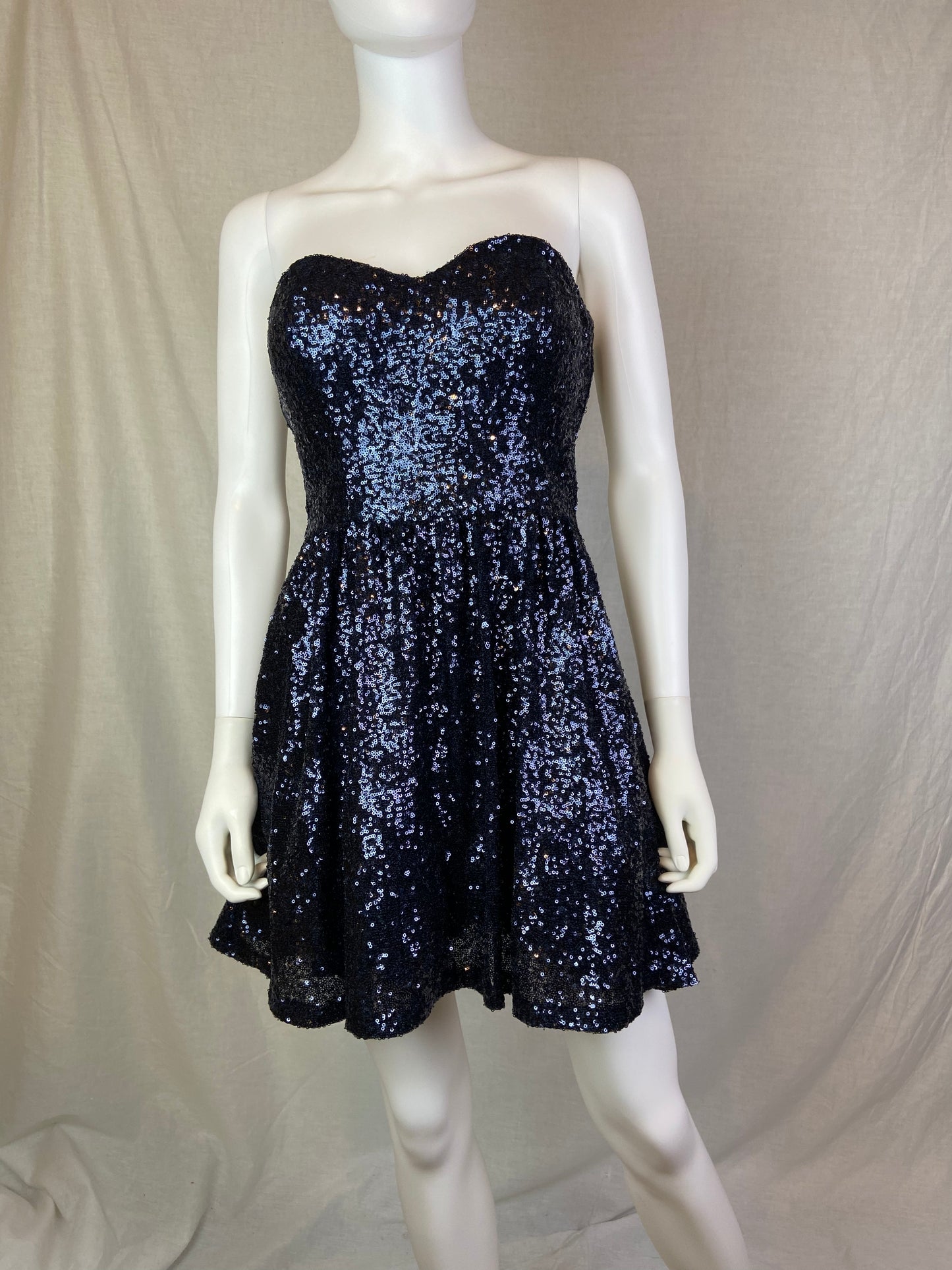 B Darlin Midnight Navy Blue Sequin Princess Cocktail Dress ABBY ESSIE STUDIOS