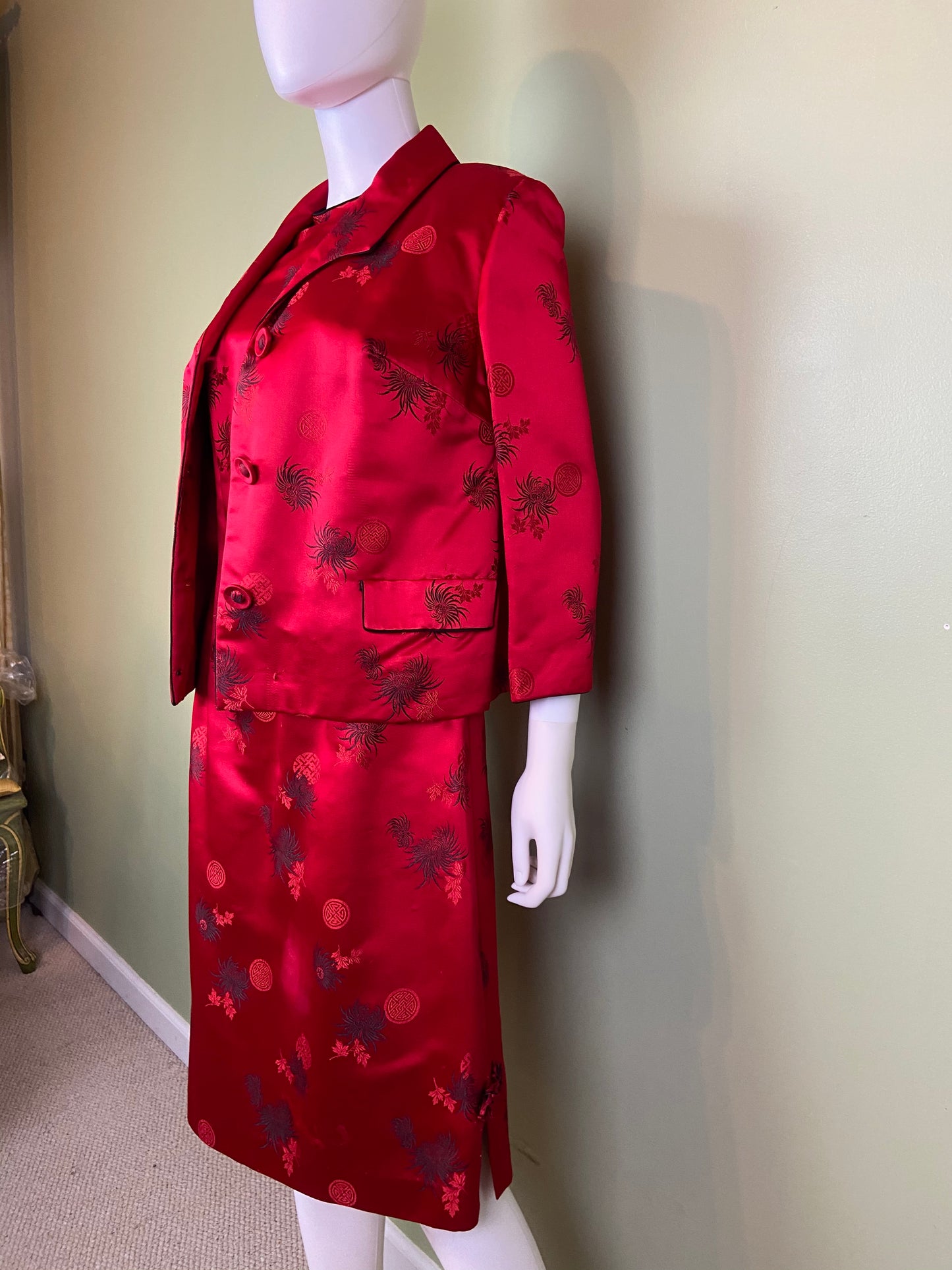 VIntage Hope Brothers Bespoke Red Satin Suit Dress SUGA LANE