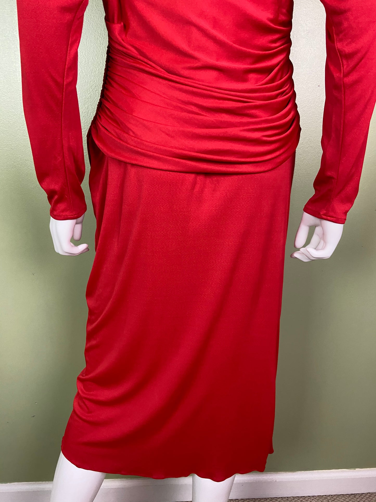 Vintage Bright Beaded Red Ruche Drape Dress Abby Essie