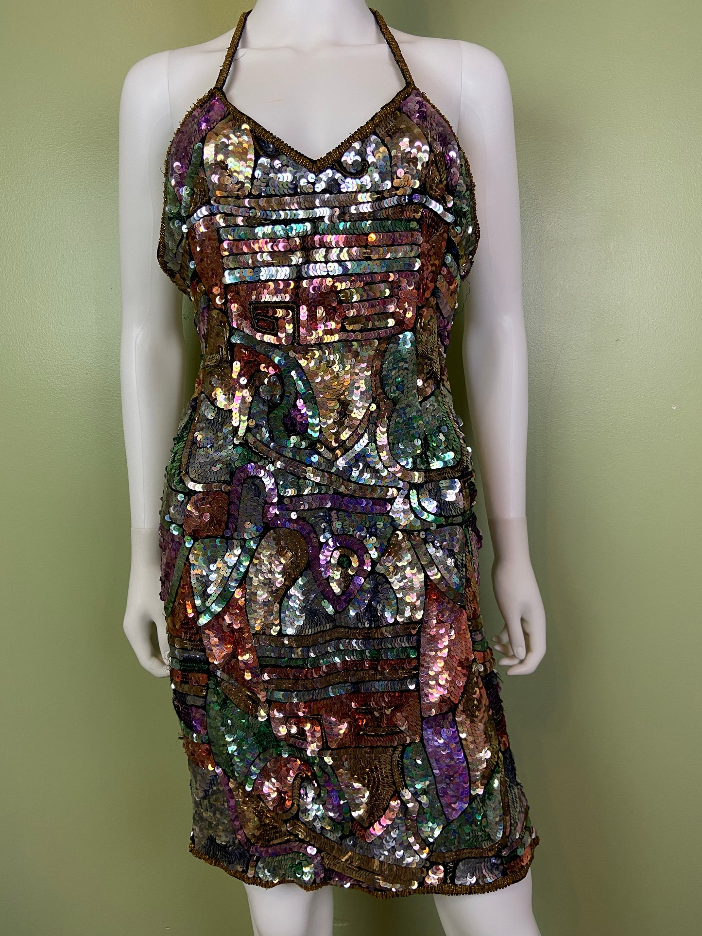 Vintage Fantasy Lisa Kane Sequin Silk Disco Cocktail Dress ABBY ESSIE Designer & Vintage