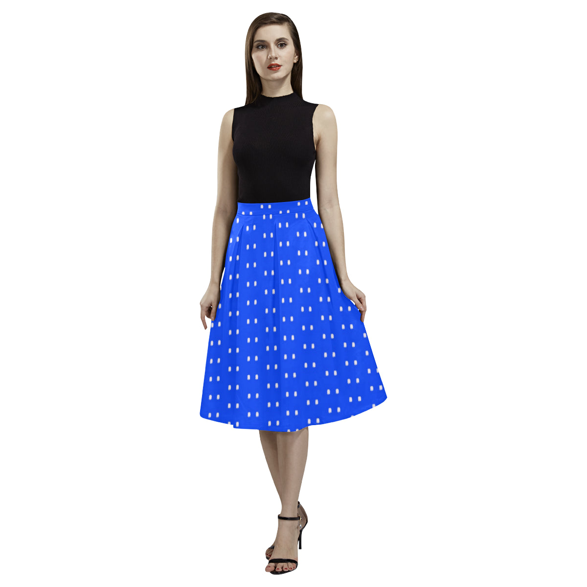 Fabric57 polka dots blue white large panel crop 53 Aoede Crepe Skirt (Model D16) e-joyer