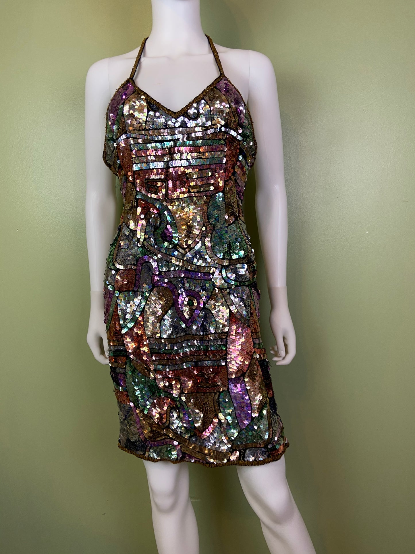 Vintage Fantasy Lisa Kane Sequin Silk Disco Cocktail Dress ABBY ESSIE Designer & Vintage