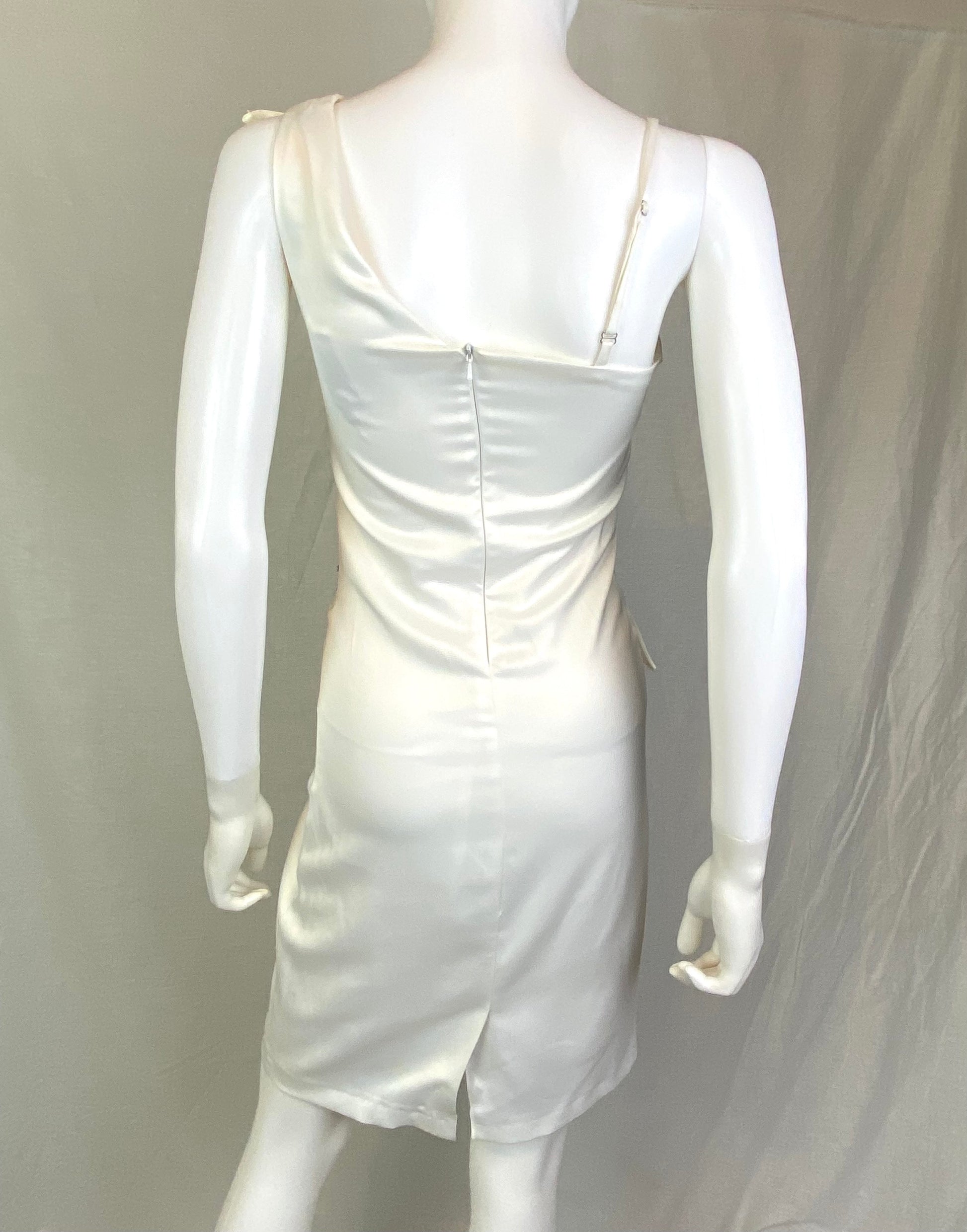 White Satin Rhinestone Asymetrical Cocktail Dress Small XS ABBY ESSIE STUDIOS