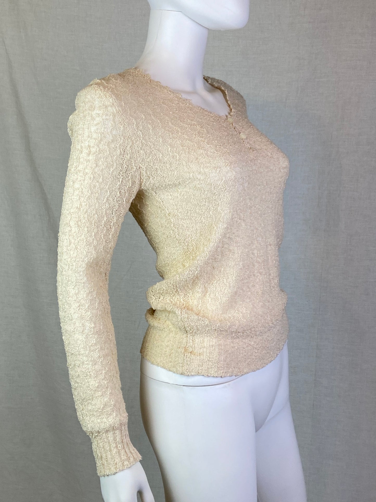 Vintage CHAUS Cream Beige White Knit Crochet Lace Sweater ABBY ESSIE STUDIOS