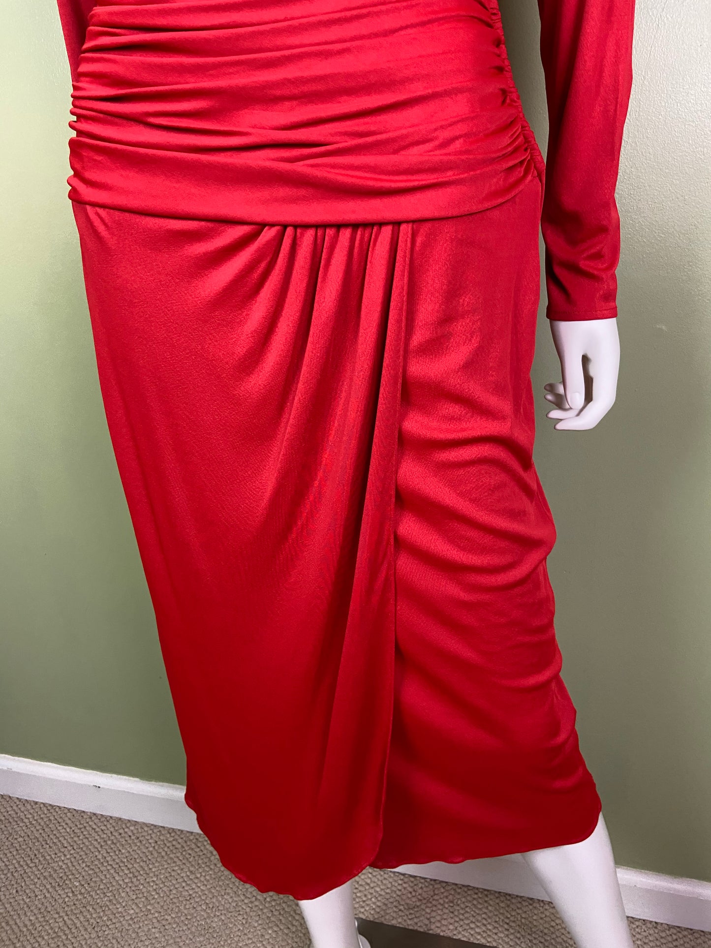 Vintage Bright Beaded Red Ruche Drape Dress Abby Essie