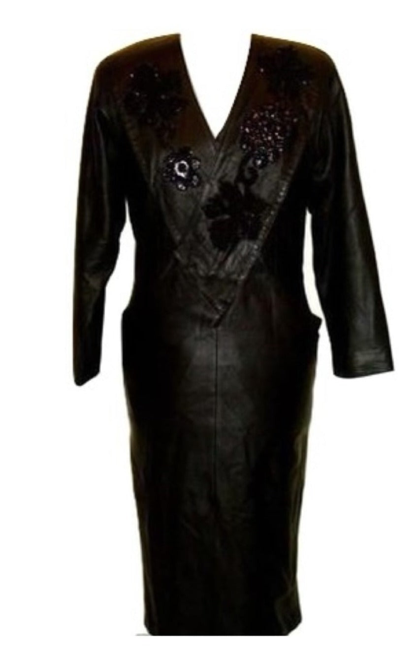 Vintage Black Leather Suede Sequin Dress Diane’s Fur & Fashions