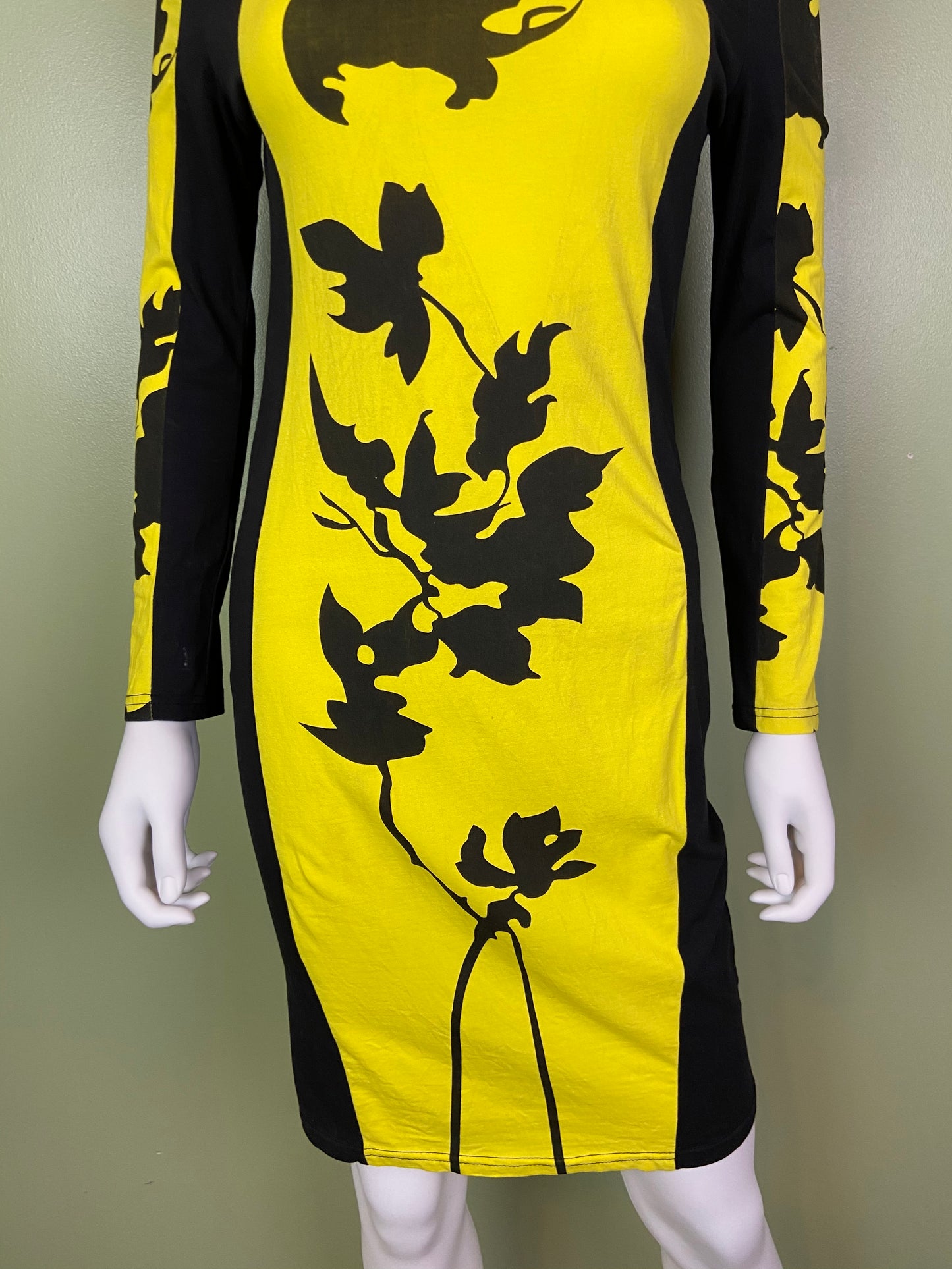 Black Yellow Graphic Print Cotton Stretch Dress Abby Essie