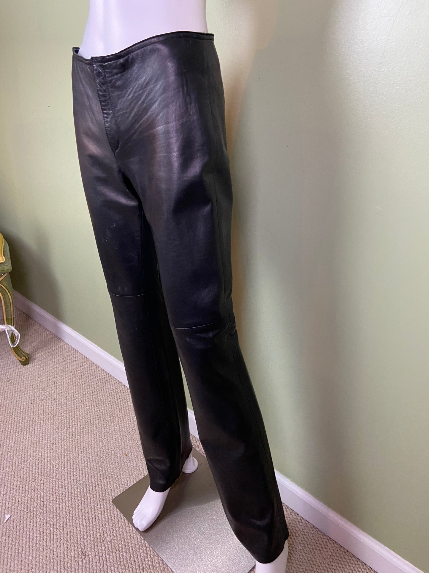 Black Leather Boot Cut Biker Pants