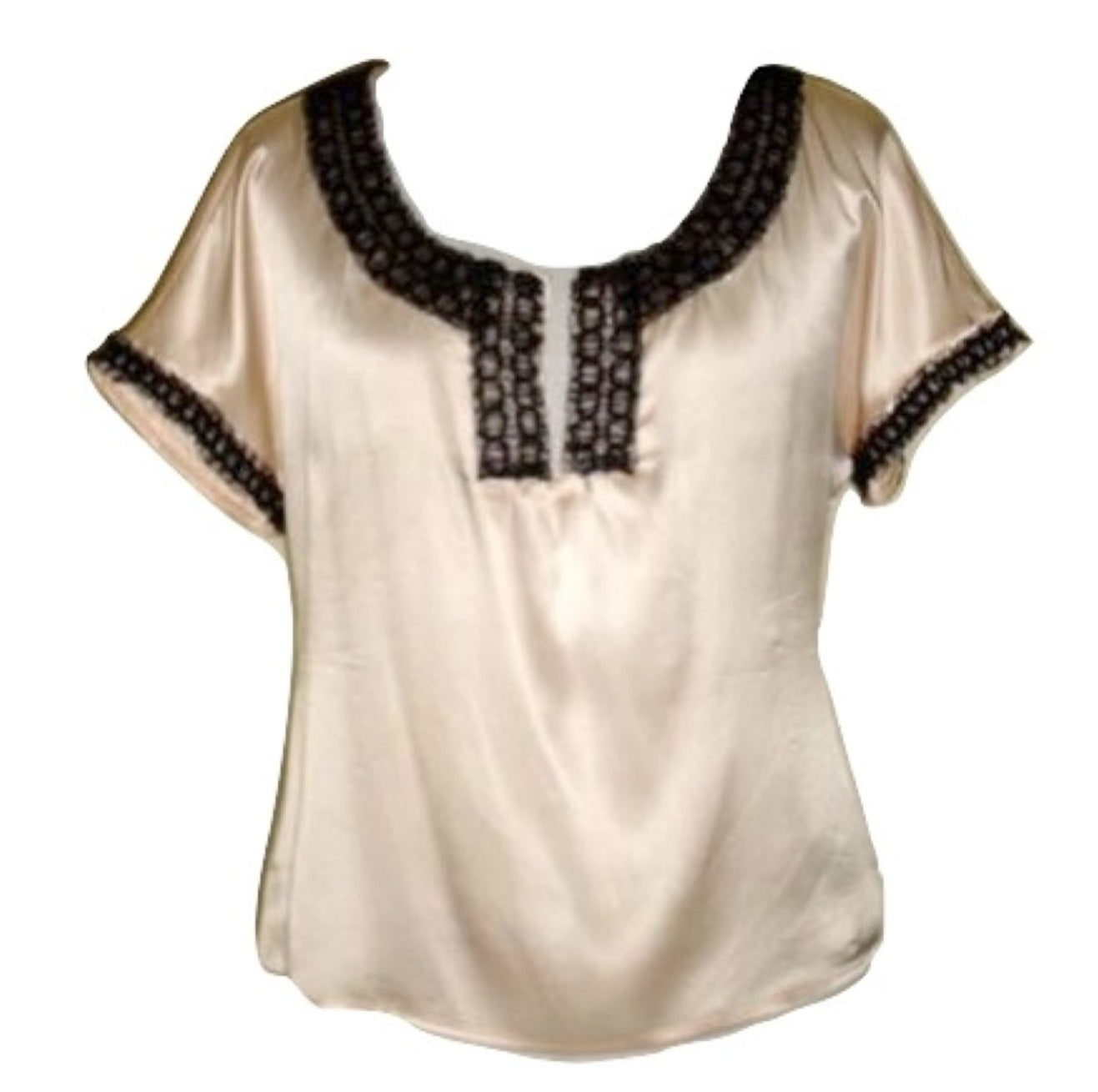 PARAMETER CREAM SILK TOP W/ BLACK CHIFFON MEDIUM 100% SILK Abby Essie