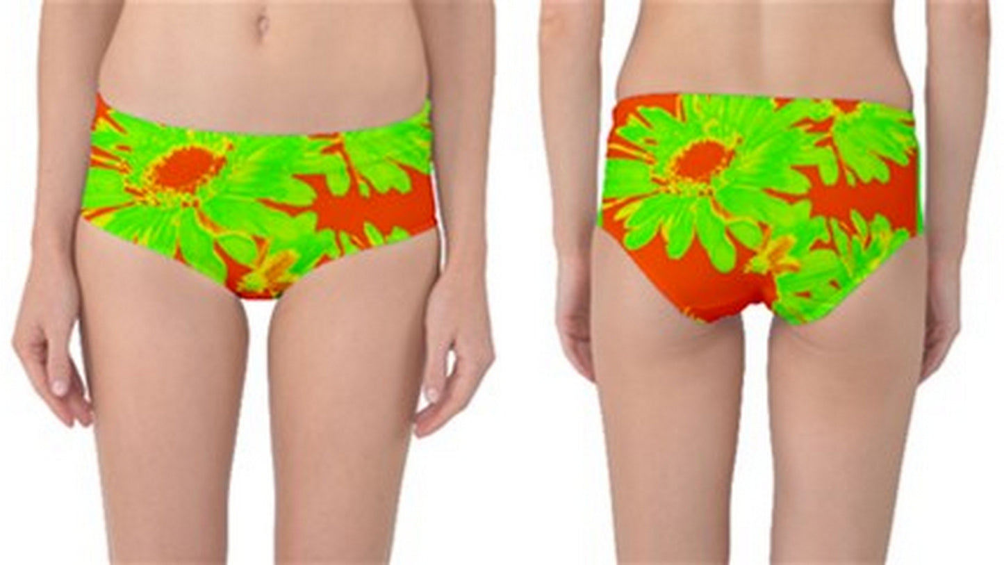 Suga Lane Floral Delights Lime Green Orange Mid Waist Bikini Bottoms ABBY ESSIE