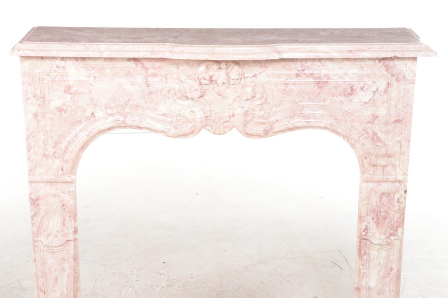 French Louis XV Pink Faux Marble Fireplace Mantel