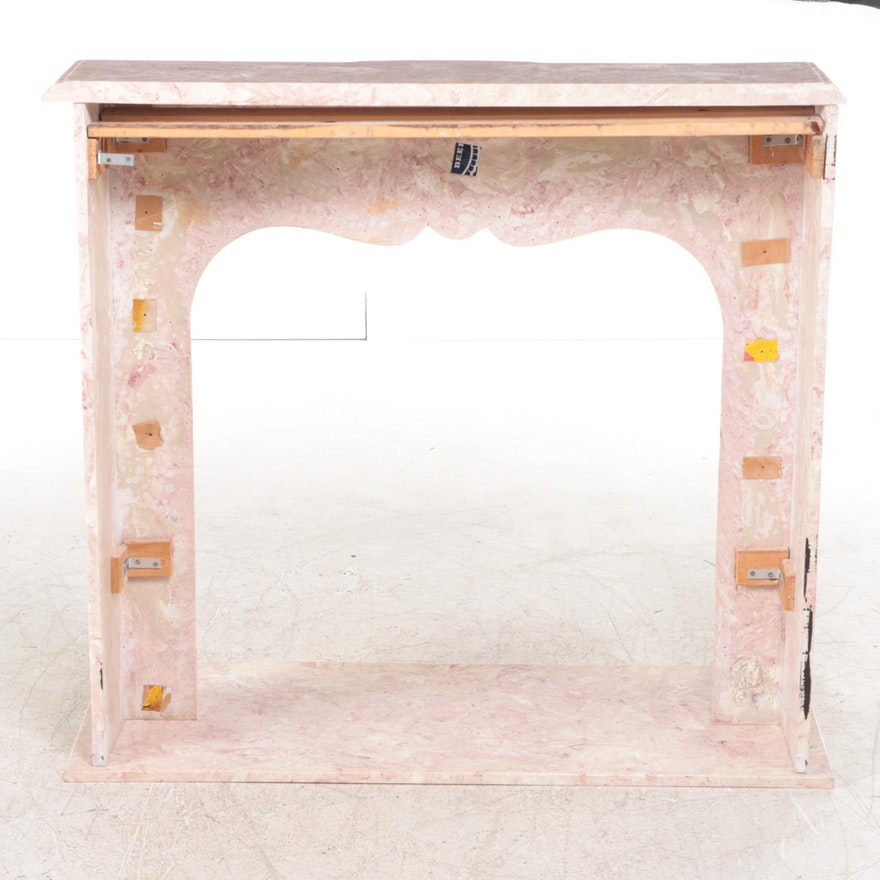 French Louis XV Pink Faux Marble Fireplace Mantel