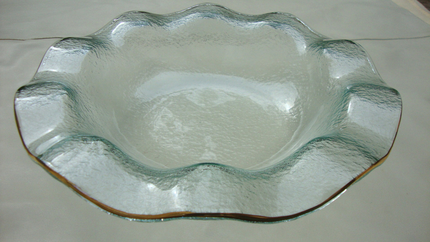 Art Deco Frosted Glass Wavy Gold Bowls - A Pair of 2