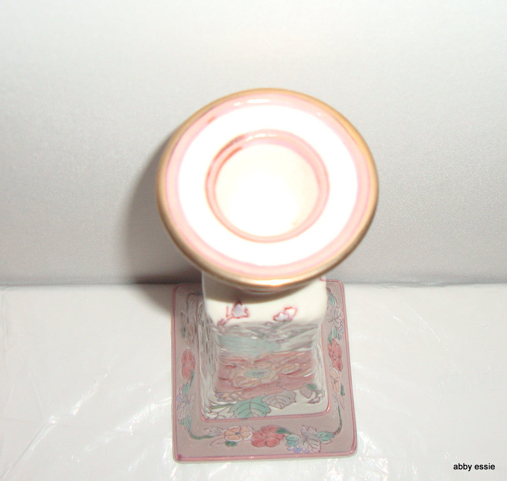 ONE PEACH BLOSSOM FLORAL ASIAN HAND PAINTED CANDLE HOLDER CANDLESTICK Abby Essie