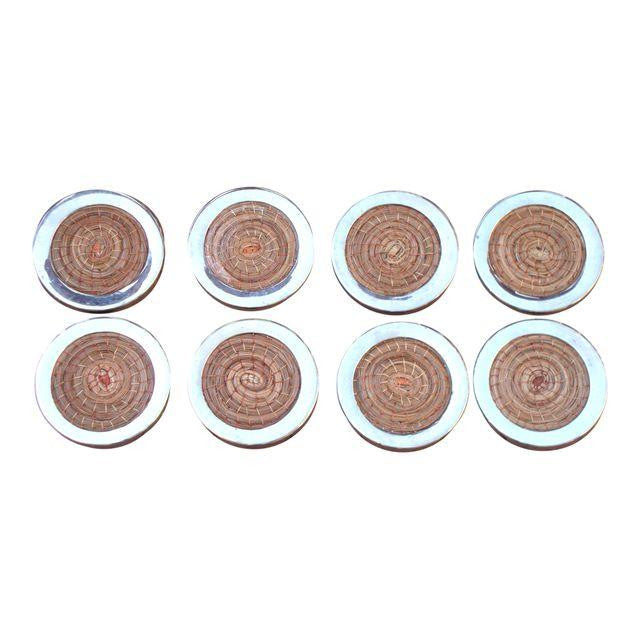 Mid-Century Chrome & Wicker Drink Coasters - Set of 8 Abby Essie
