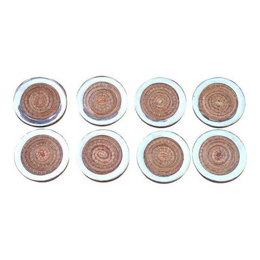 Mid-Century Chrome & Wicker Drink Coasters - Set of 8 Abby Essie