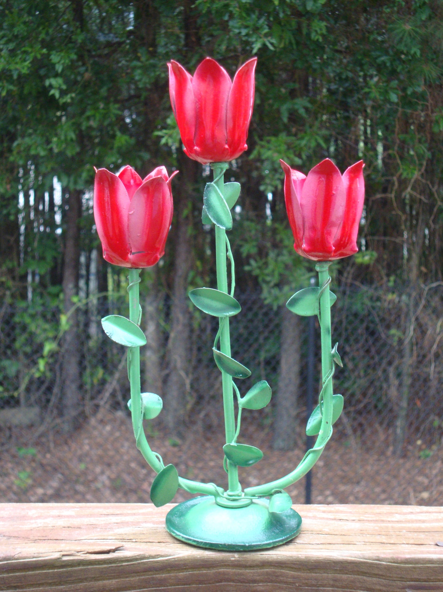 MID CENTURY MODERN JERE VINTAGE METAL SCULPTURE FLORAL RED ROSE CANDLE HOLDER CA Abby Essie