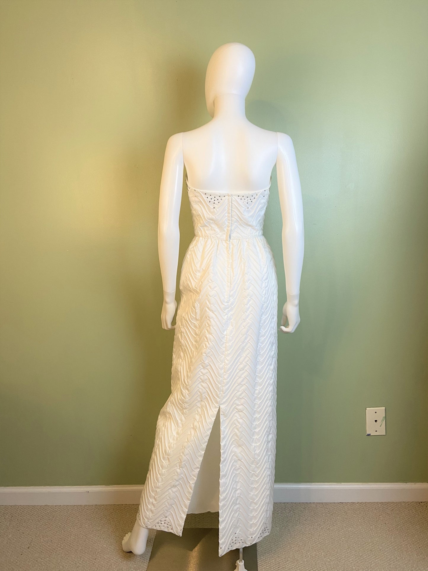 Vintage Mike Benet White Pleated Ruche Rhinestone Gown Abby Essie