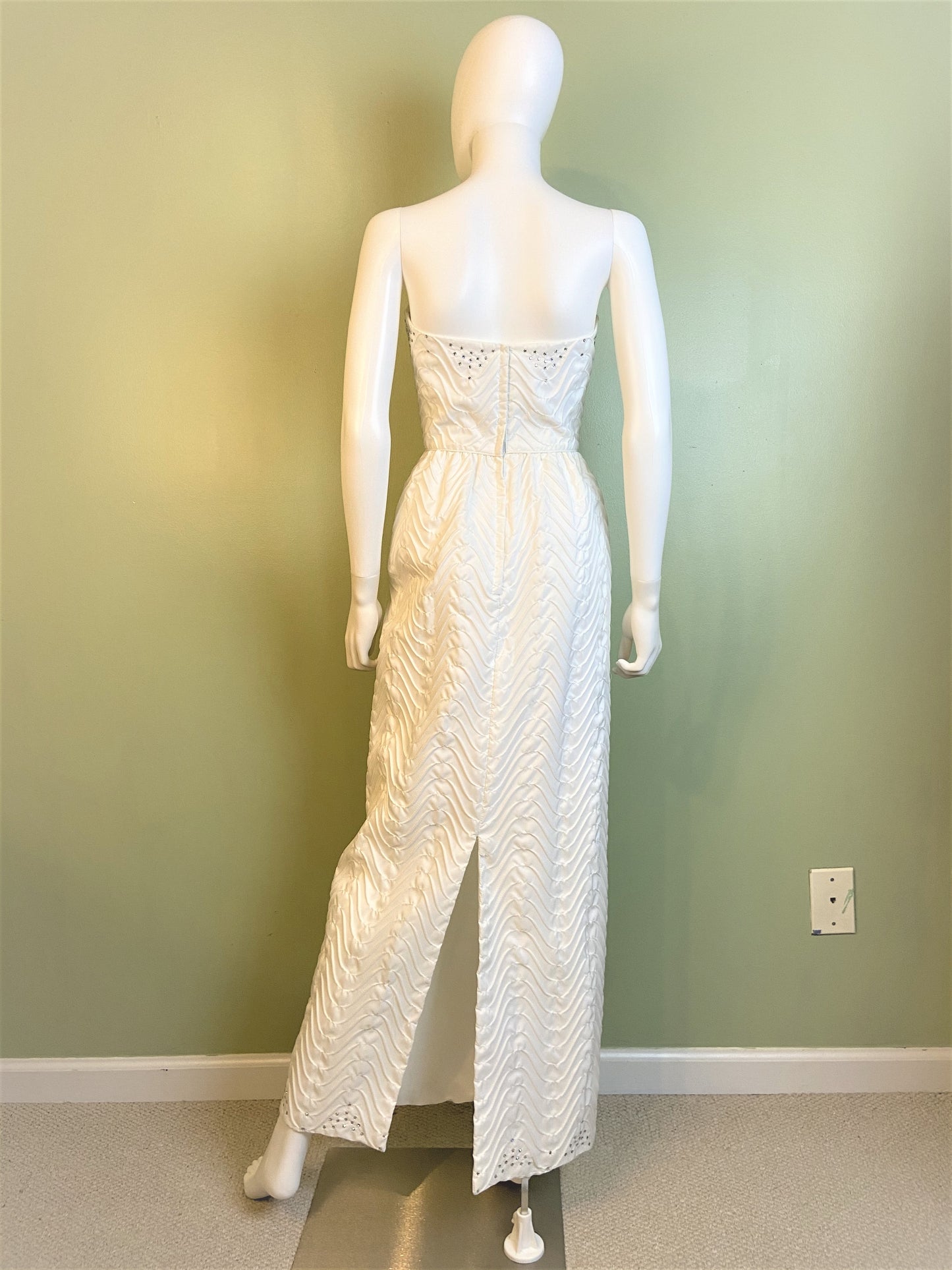 Vintage Mike Benet White Pleated Ruche Rhinestone Gown Abby Essie