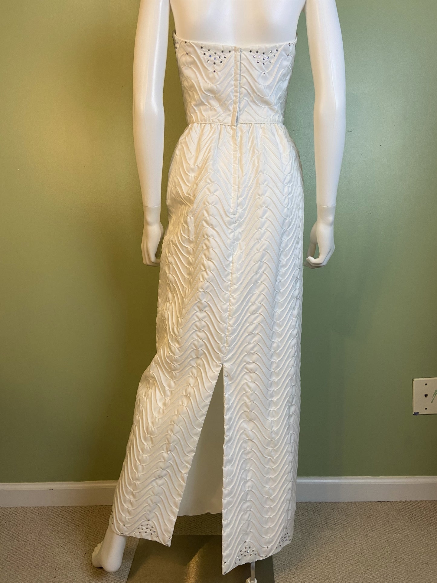 Vintage Mike Benet White Pleated Ruche Rhinestone Gown Abby Essie