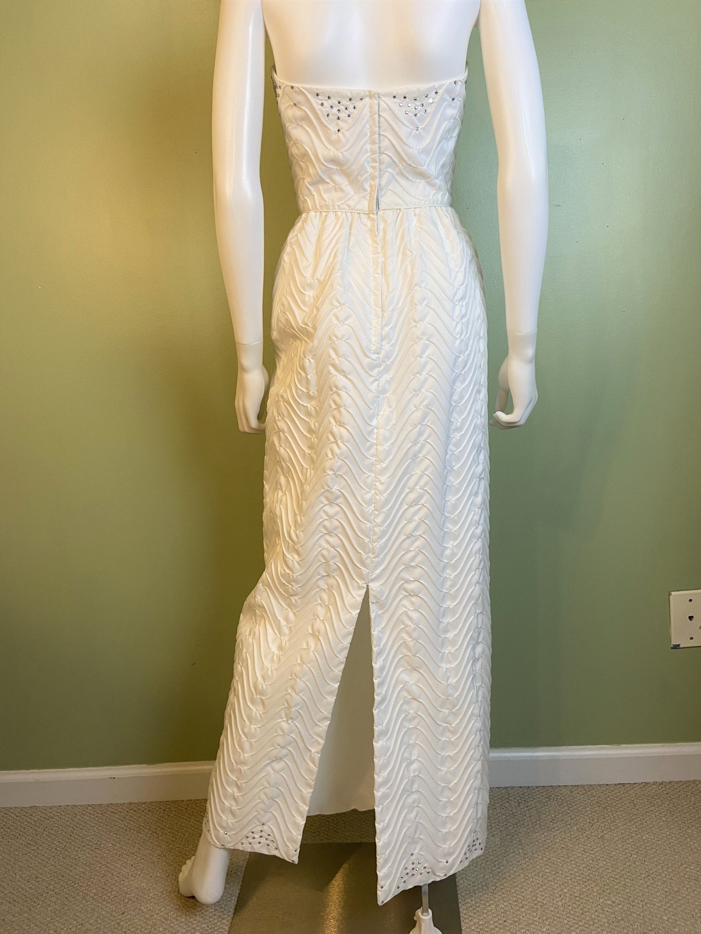 Vintage Mike Benet White Pleated Ruche Rhinestone Gown Abby Essie