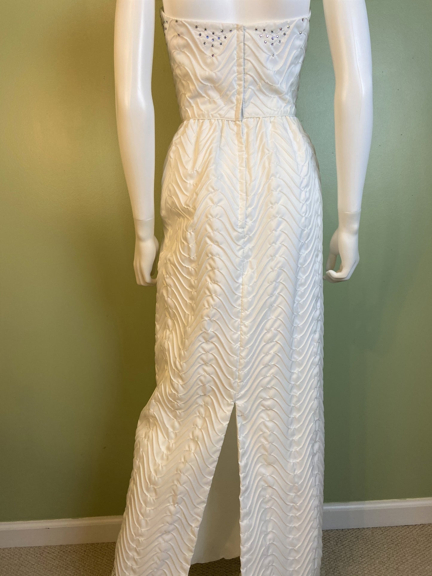 Vintage Mike Benet White Pleated Ruche Rhinestone Gown Abby Essie