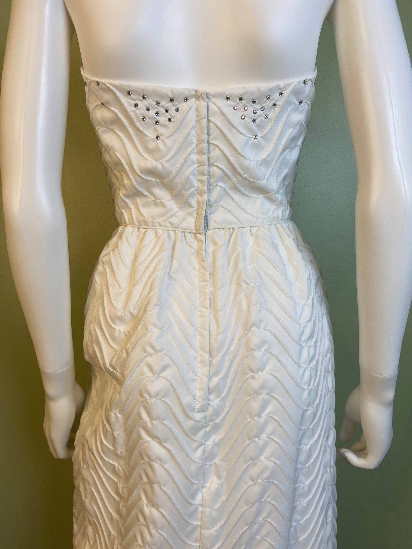 Vintage Mike Benet White Pleated Ruche Rhinestone Gown Abby Essie