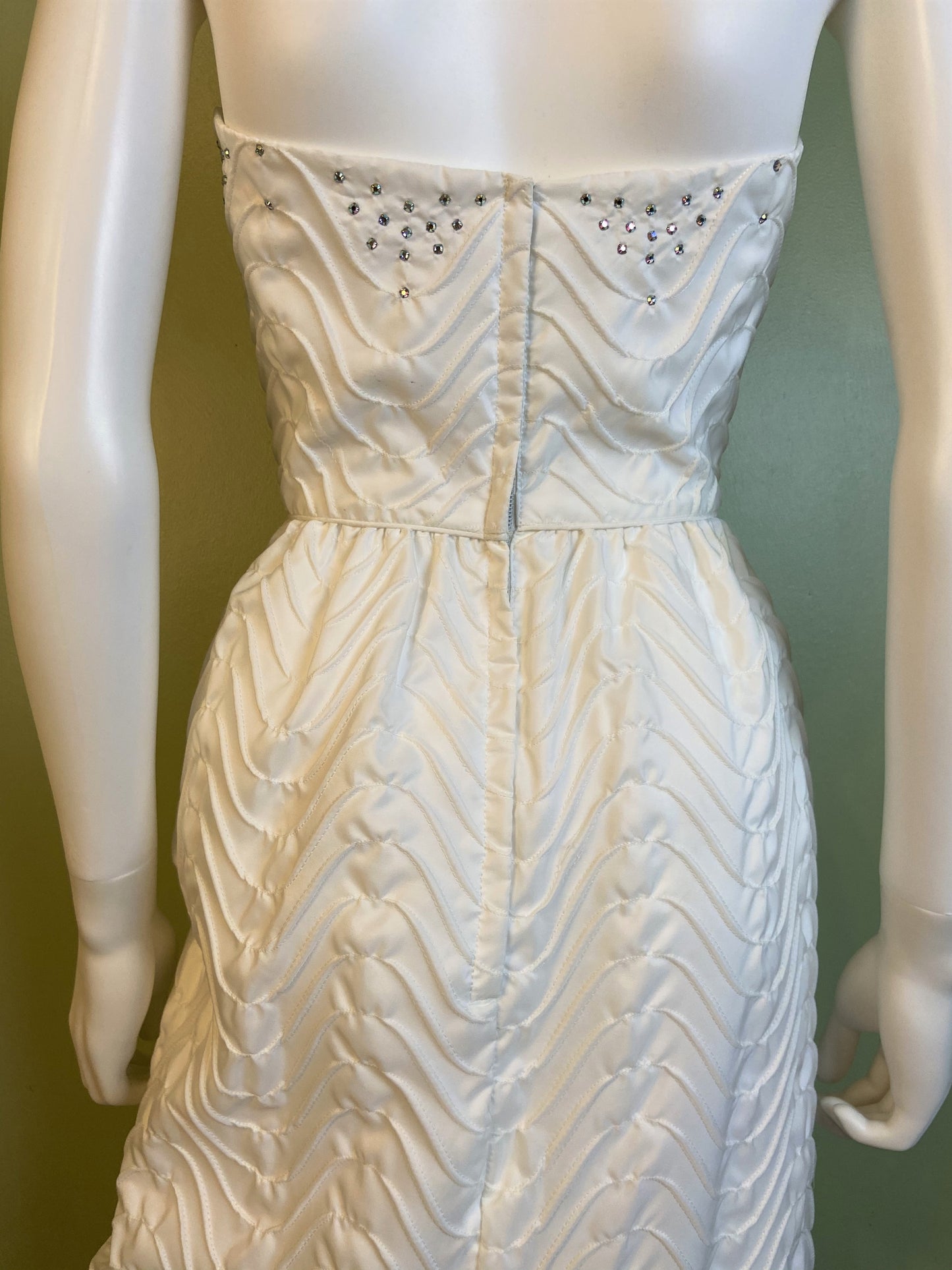 Vintage Mike Benet White Pleated Ruche Rhinestone Gown Abby Essie